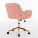 Office Chair, Artificial Rabbit Hair Home Office Chair With Golden Metal Base, Adjustable Desk Chair Swivel Office Chair, Vanity Chair