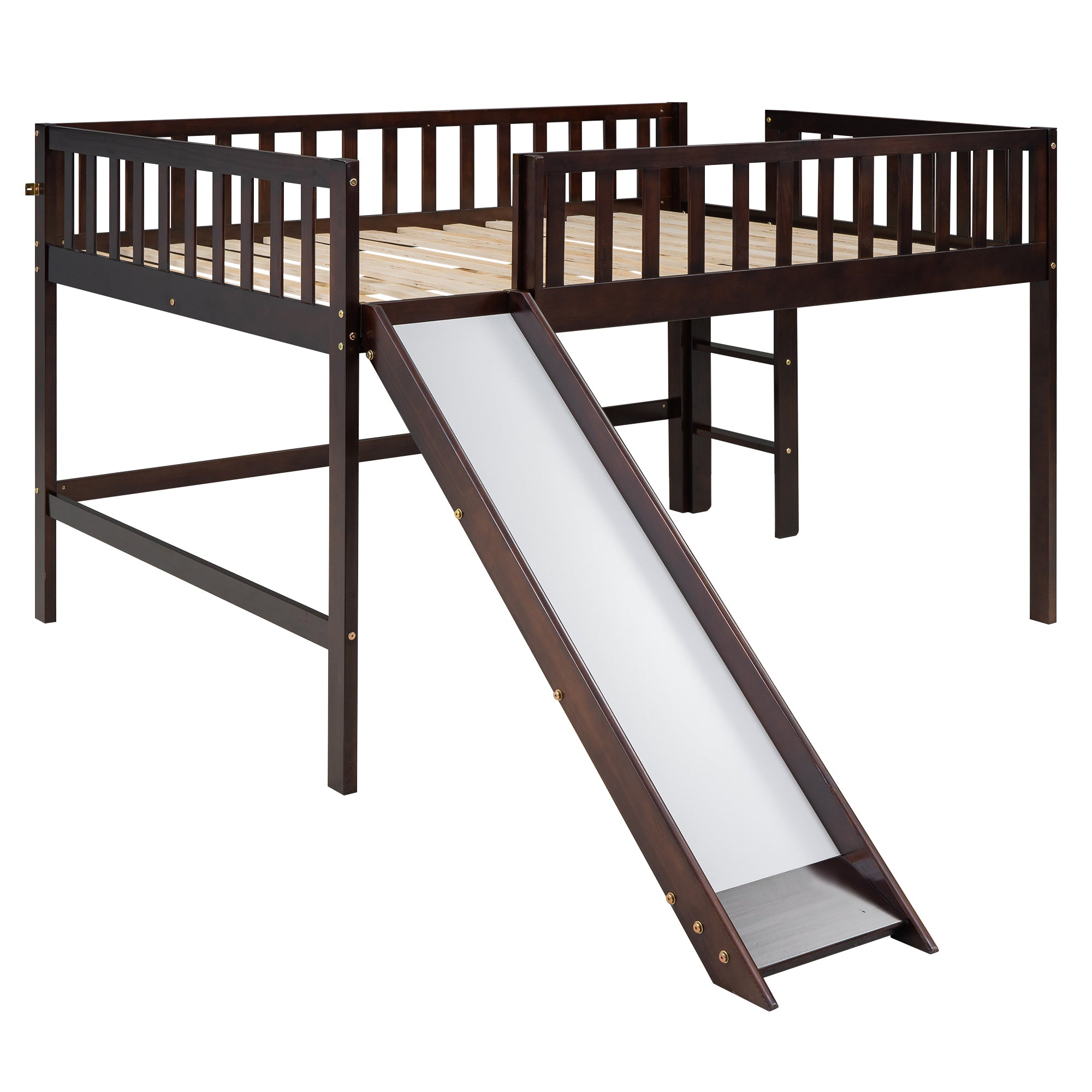 Full Size Low Loft Bed with Ladder and Slide,Espresso - Atlantic Fine Furniture Melbourne FL