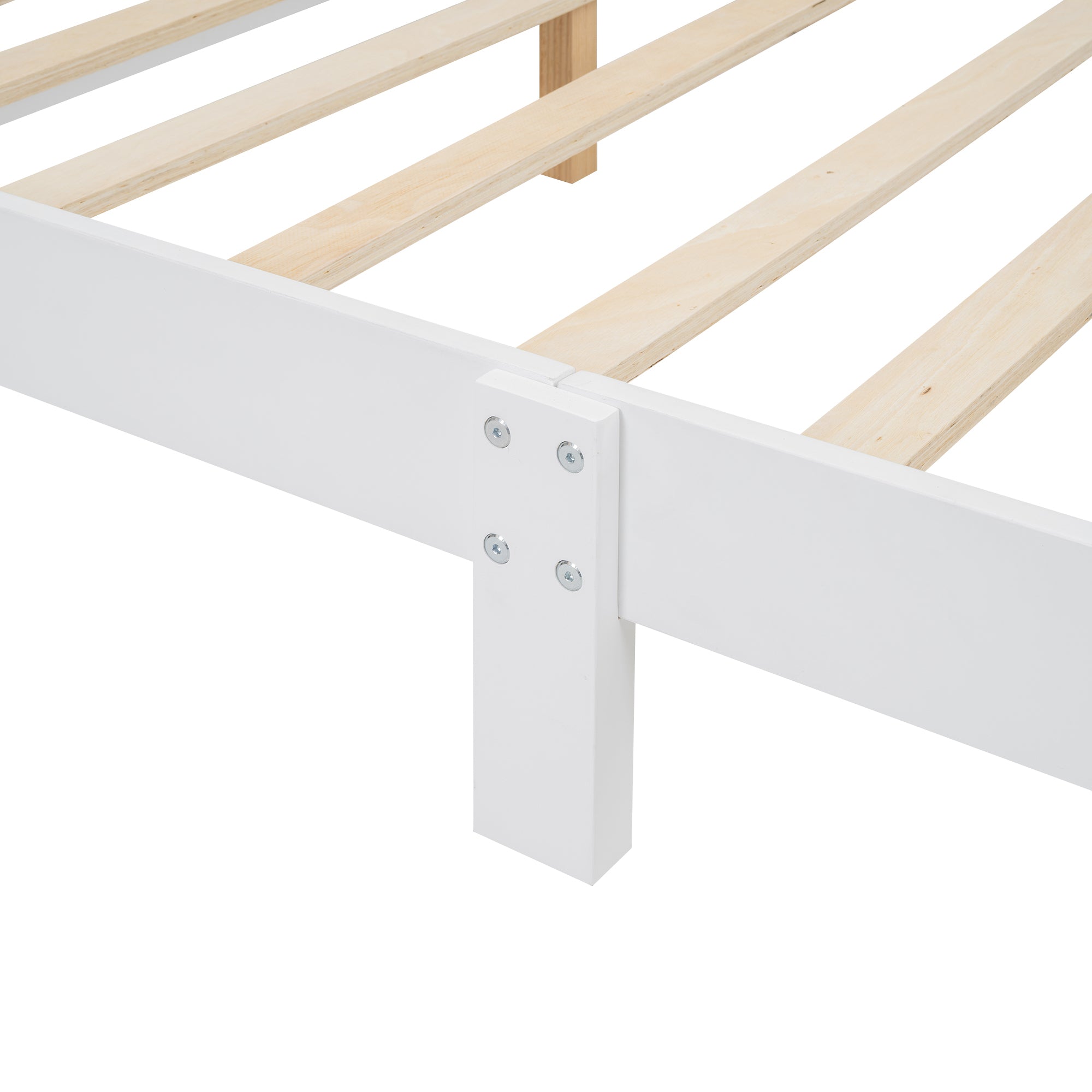 Full Size Wood Platform Bed with House-shaped Headboard and Built-in LED, Walnut+White - Atlantic Fine Furniture Melbourne FL