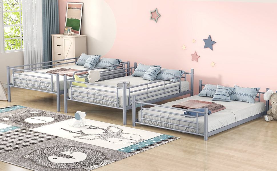 Full-Full-Full Metal Triple Bed with Built-in Ladder, Divided into Three Separate Beds,Gray(OLD SKU:LP000297AAE) - Atlantic Fine Furniture Melbourne FL
