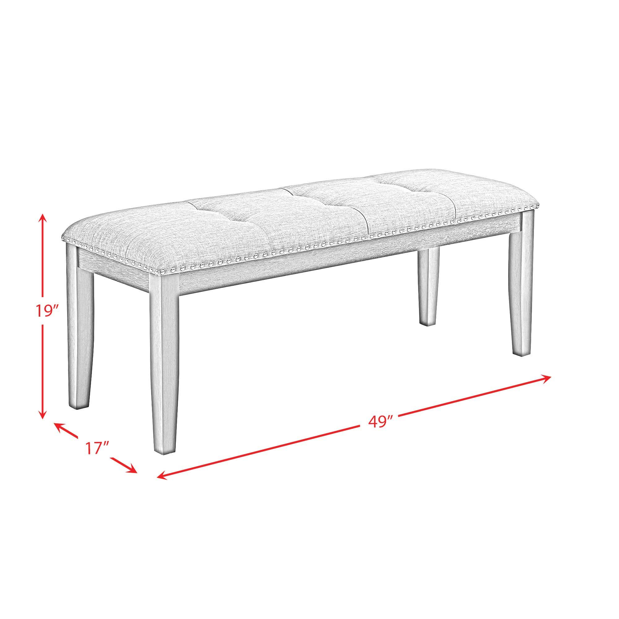 Everdeen - Bench With Gray Fabric and Nail Heads - Charcoal