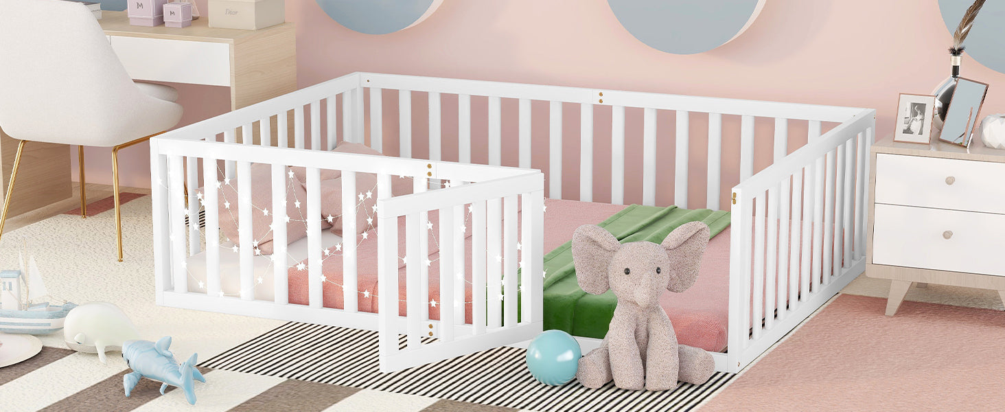 Full Size Wood Daybed Frame with Fence, White(OLD SKU:WF289662AAK)