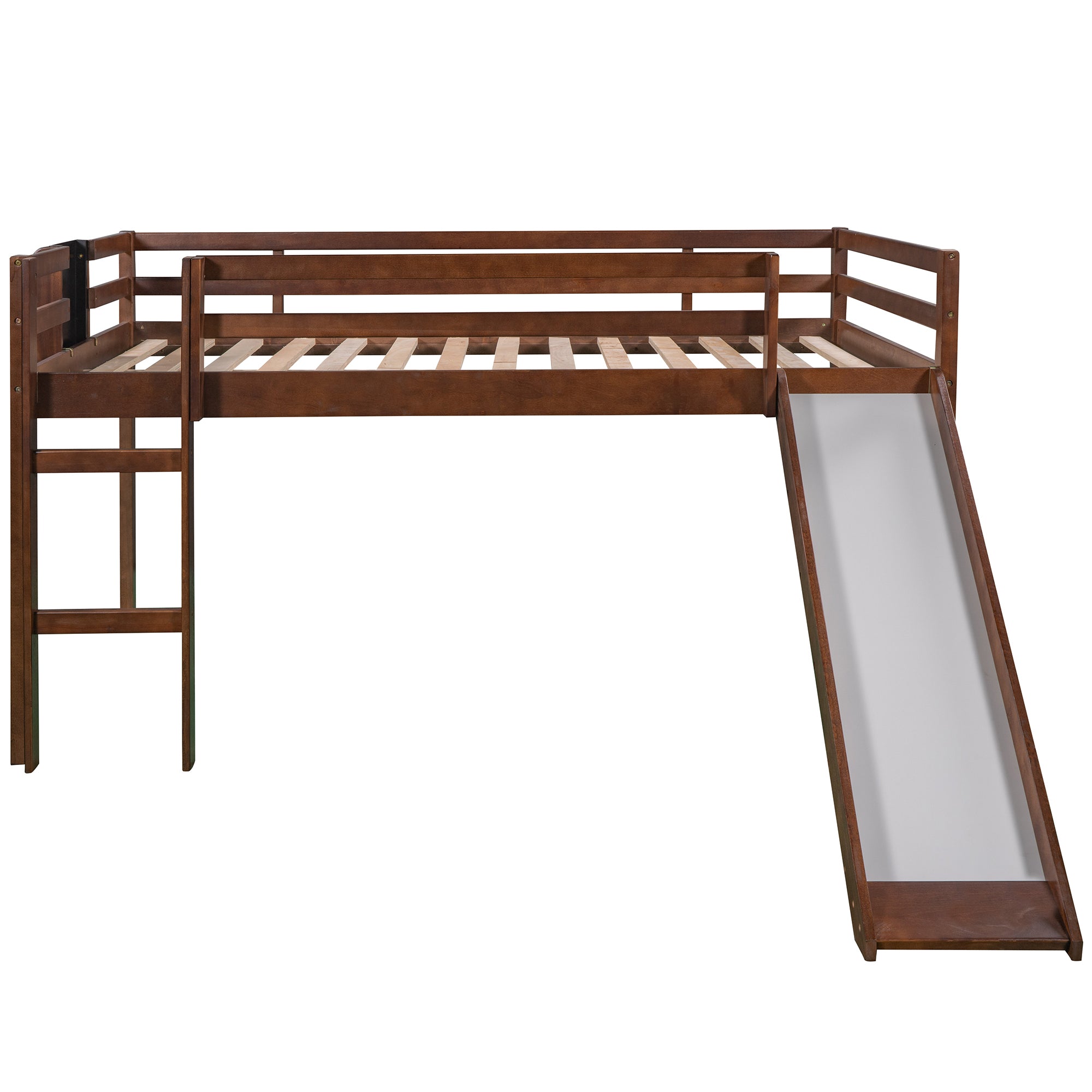 Full size Loft Bed Wood Bed with Slide, Stair and Chalkboard,Walnut(Old SKU:WF282116AAL) - Atlantic Fine Furniture Melbourne FL
