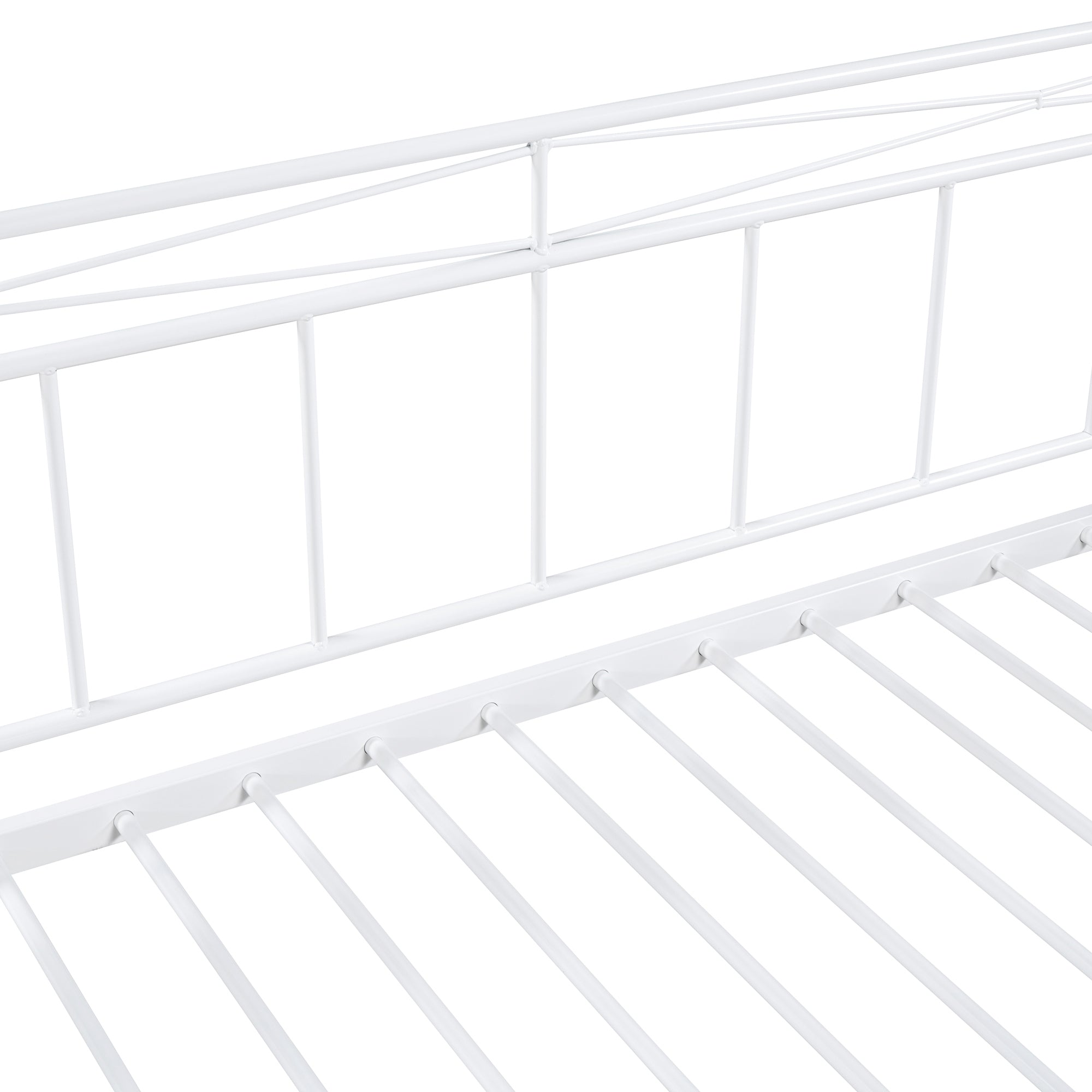 Full Size Metal Daybed with Twin Size Adjustable Trundle, Portable Folding Trundle, White(OLD SKU:MF293736AAK)
