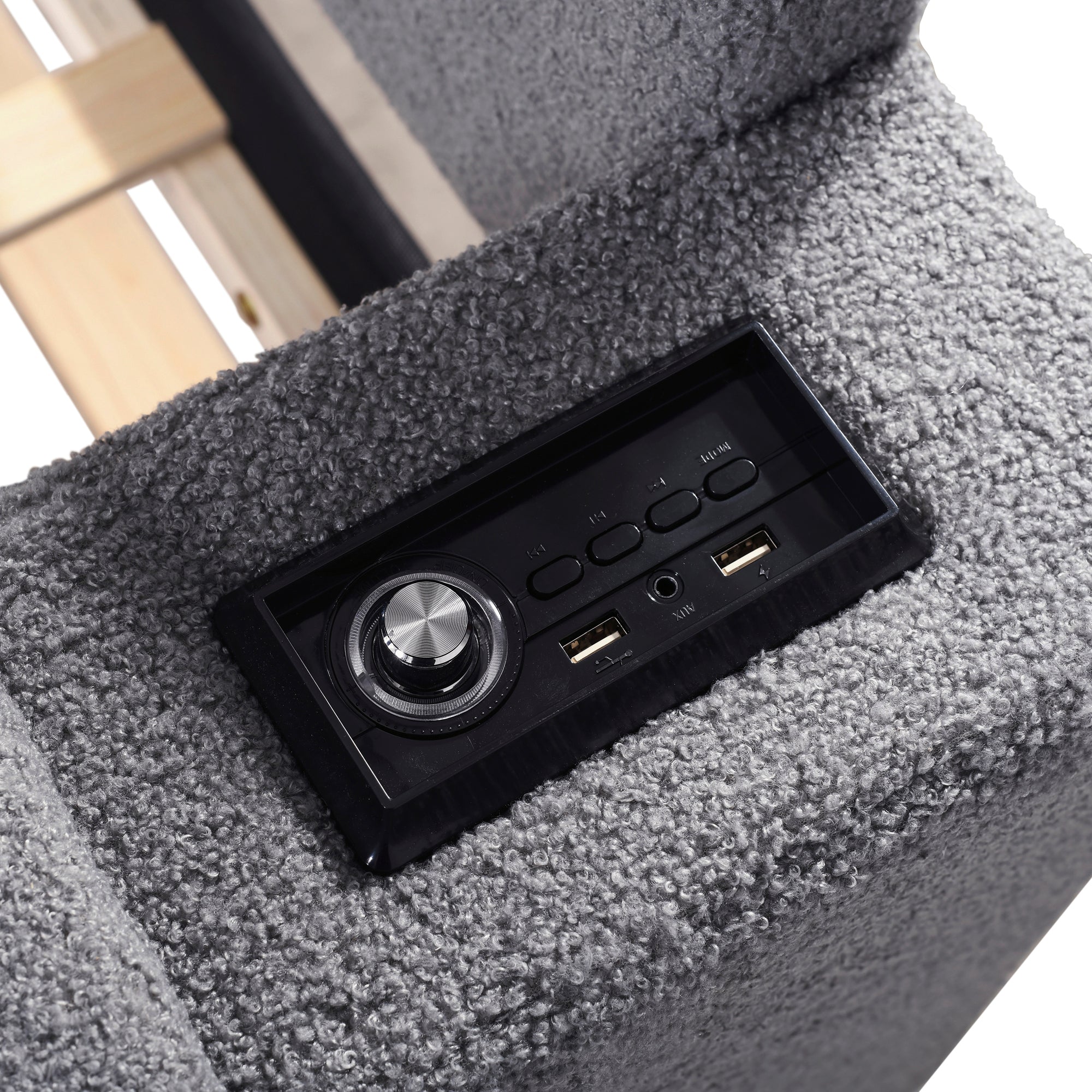 Twin Size Upholstered Daybed with Storage Armrests, Trundle and Latest Integrated Bluetooth Audio System, Teddy Fleece, Gray - Atlantic Fine Furniture Melbourne FL