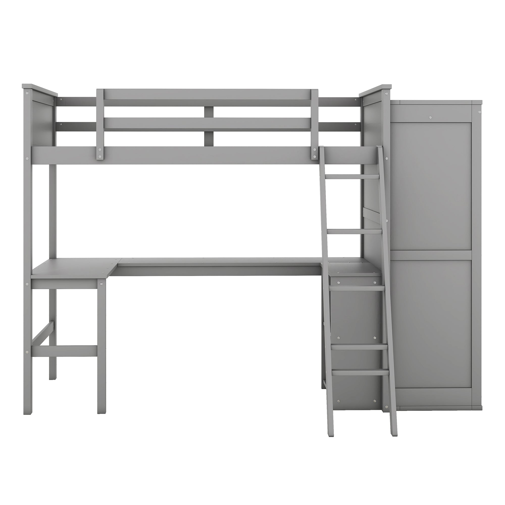Twin size Loft Bed with Desk, Shelves and Wardrobe-Gray - Atlantic Fine Furniture Melbourne FL