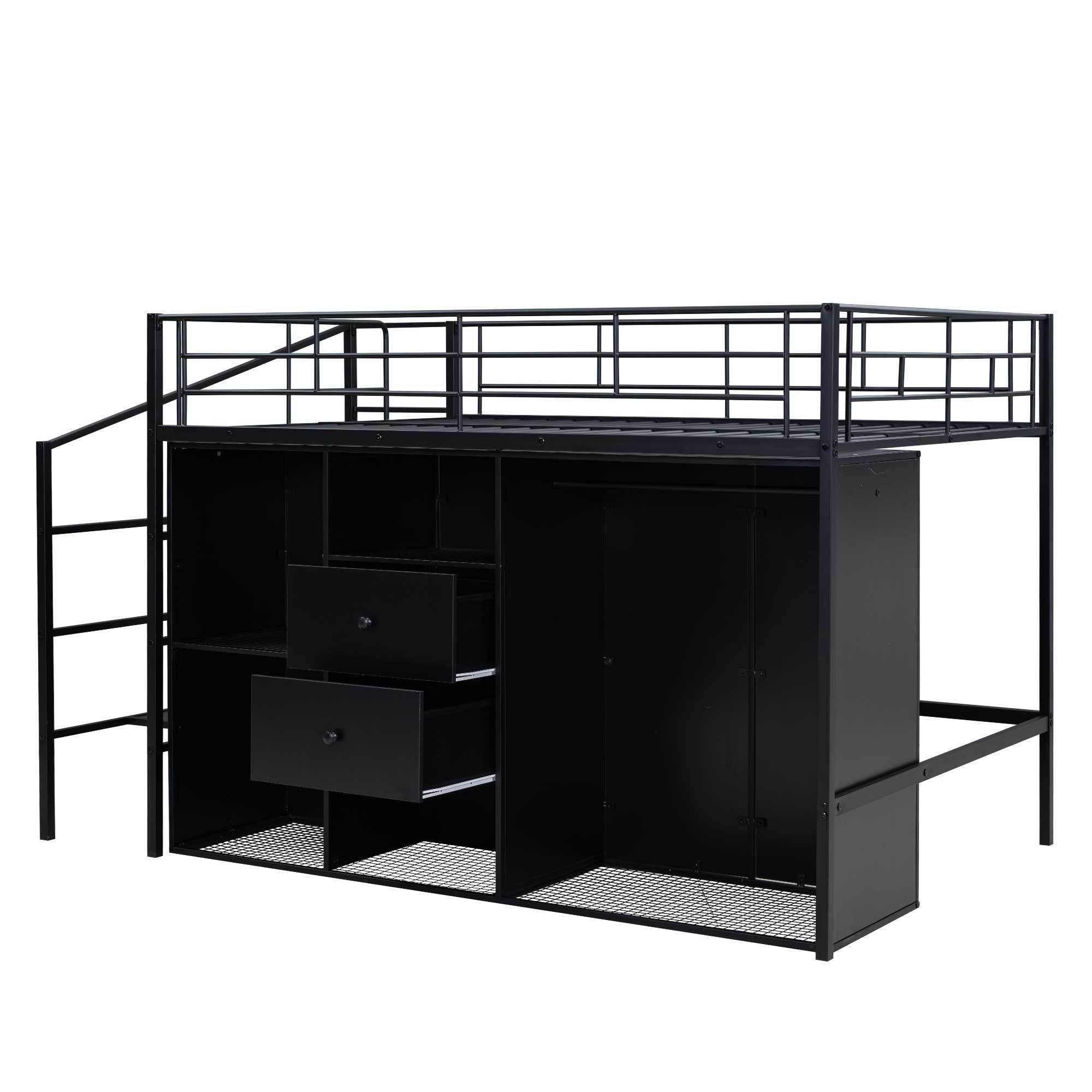 Full Size Metal Loft Bed with Drawers, Storage Staircase and Small Wardrobe - Atlantic Fine Furniture Melbourne FL
