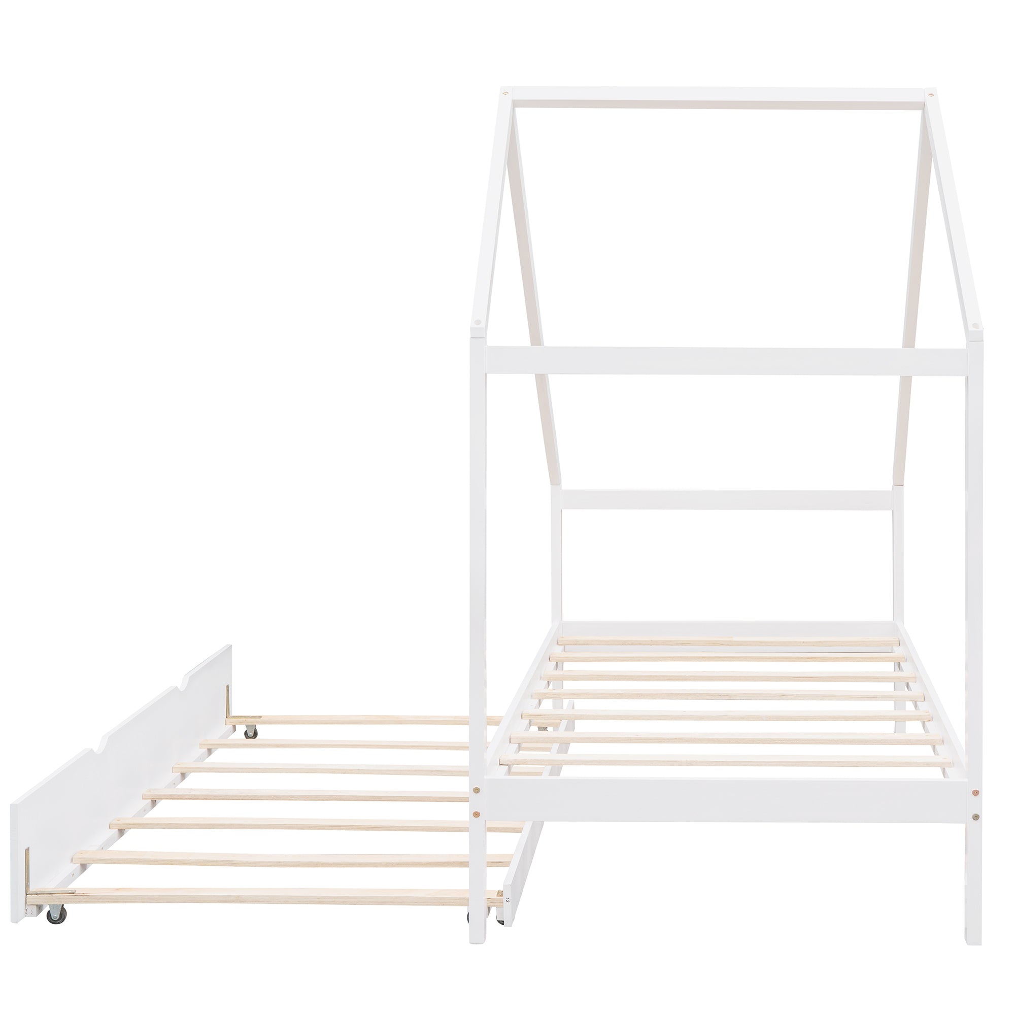 Twin Size Wooden House Bed With Twin Size Trundle, White - Atlantic Fine Furniture Melbourne FL