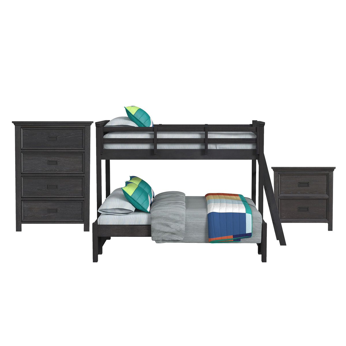 Hampton Kids Bunk With Ladder Bedroom Set in Black by Elements International, view 7
