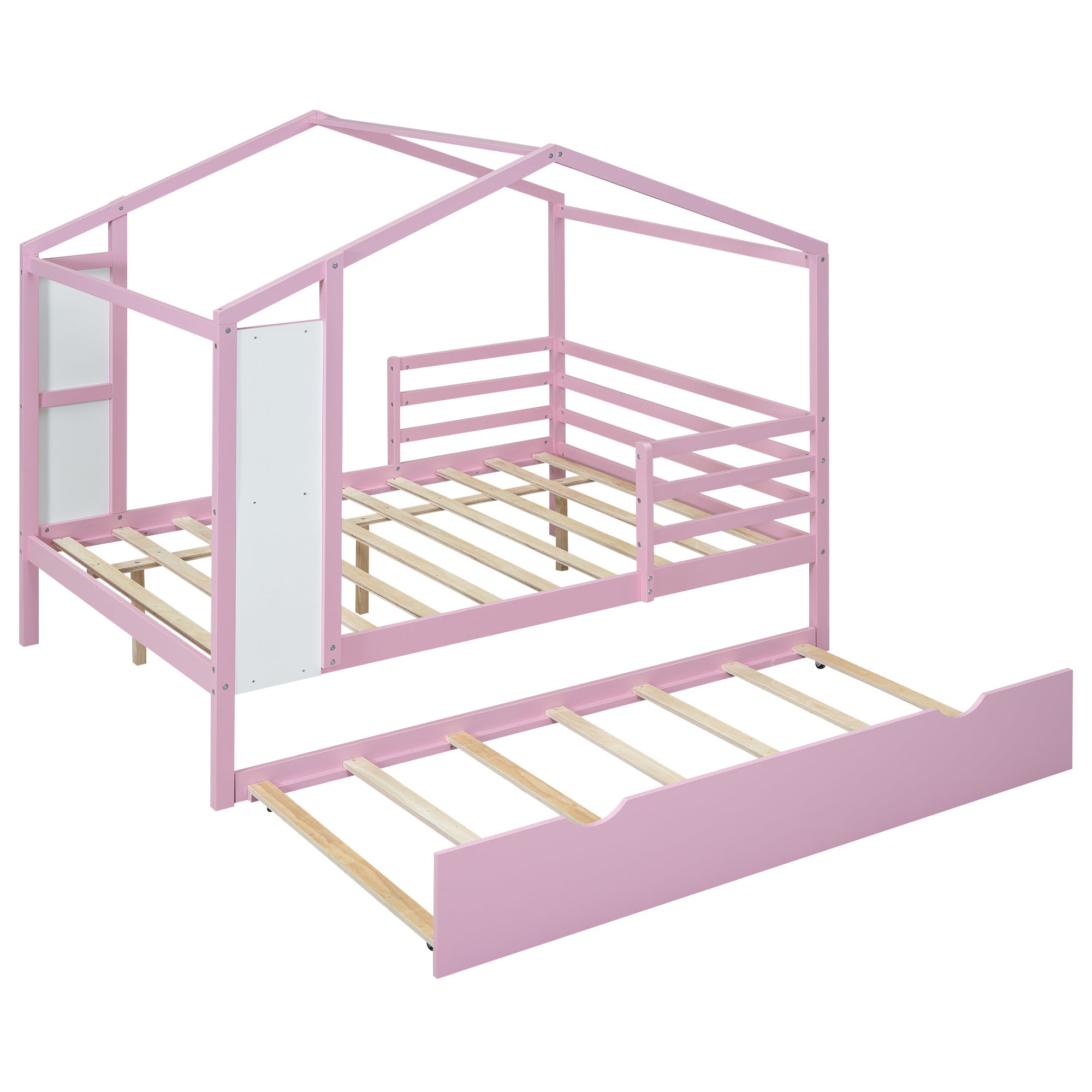 Full Size Wood House Bed with Fence and Writing Board, Pink - Atlantic Fine Furniture Melbourne FL