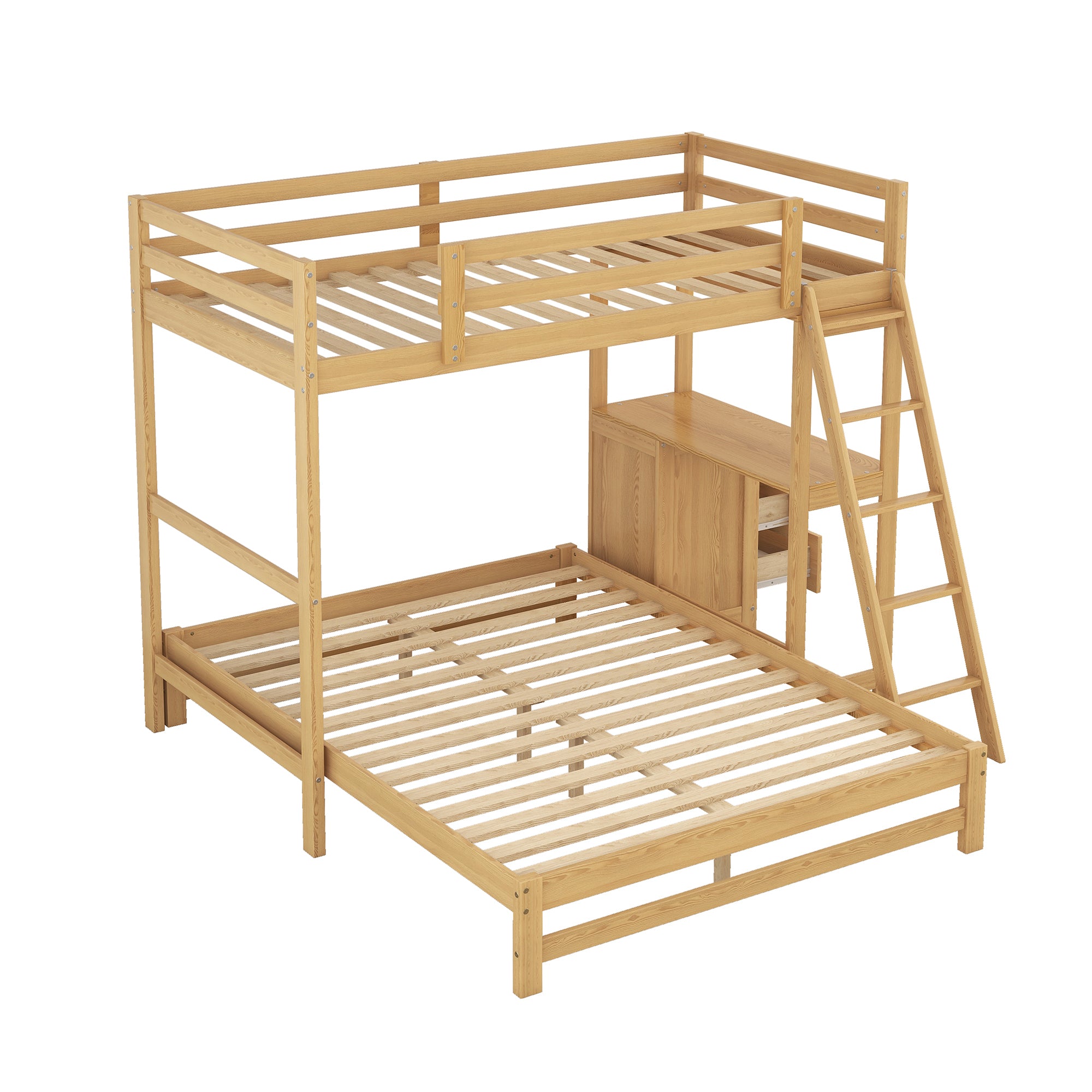Twin over Full Bunk Bed with Built-in Desk and Three Drawers,Natural - Atlantic Fine Furniture Melbourne FL
