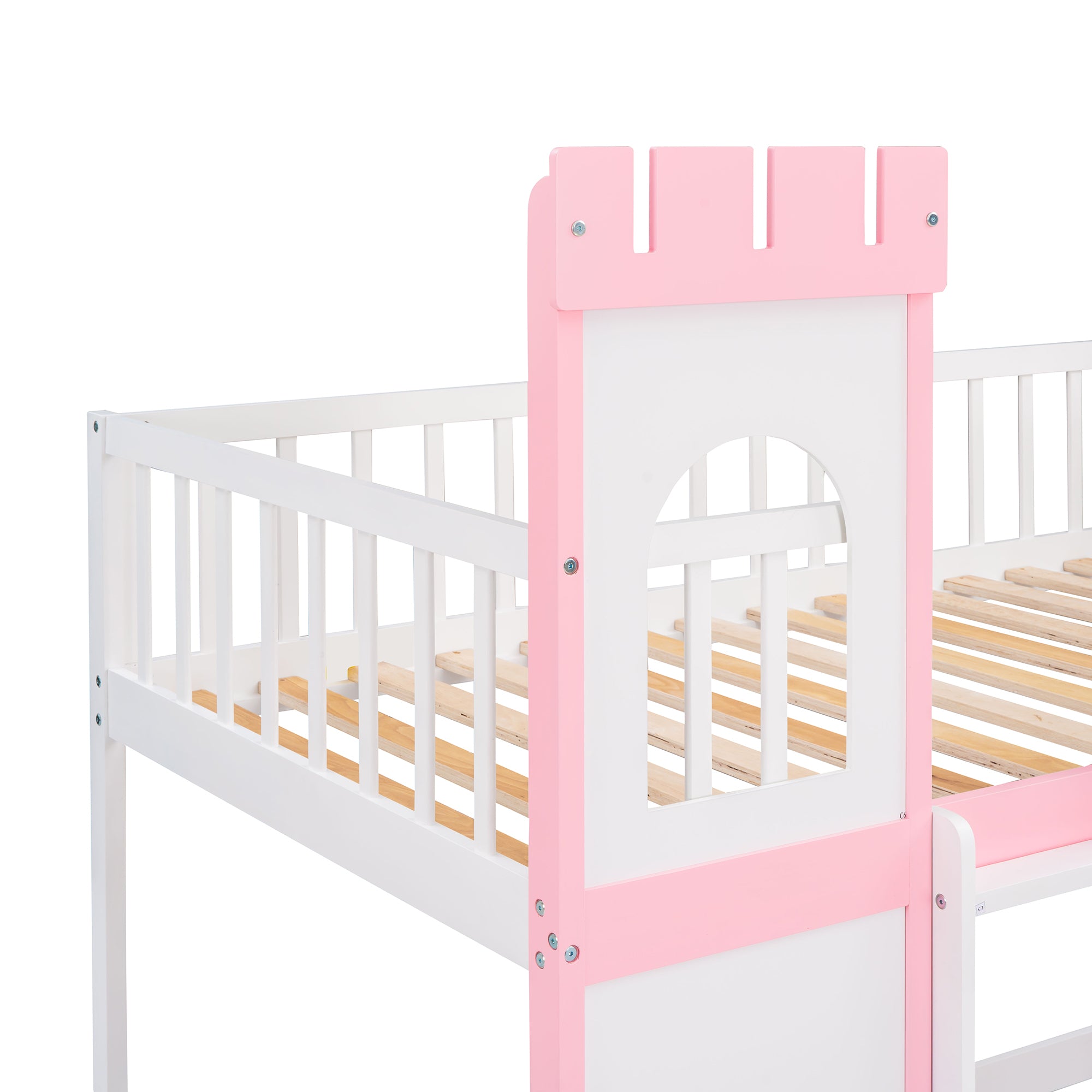 Twin Over Twin Castle Bunk Bed with Ladder - Pink - Atlantic Fine Furniture Melbourne FL