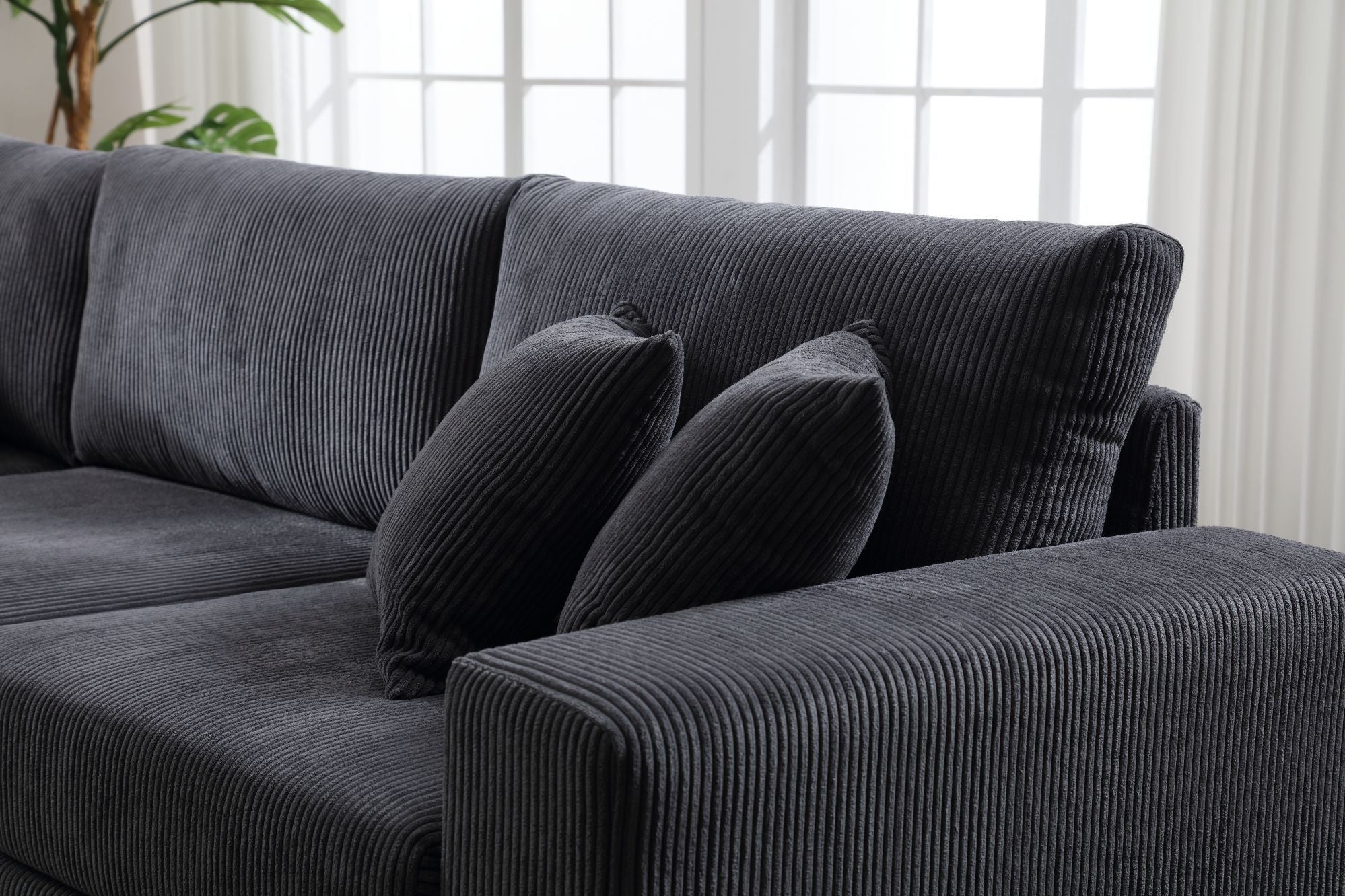 Oversized Length117.2''*Width 117.2'' Modular Sectional Sofa Couches Set ,Corduroy Upholstered Deep Seat Comfy Sofa For Living Room,Dark Gray