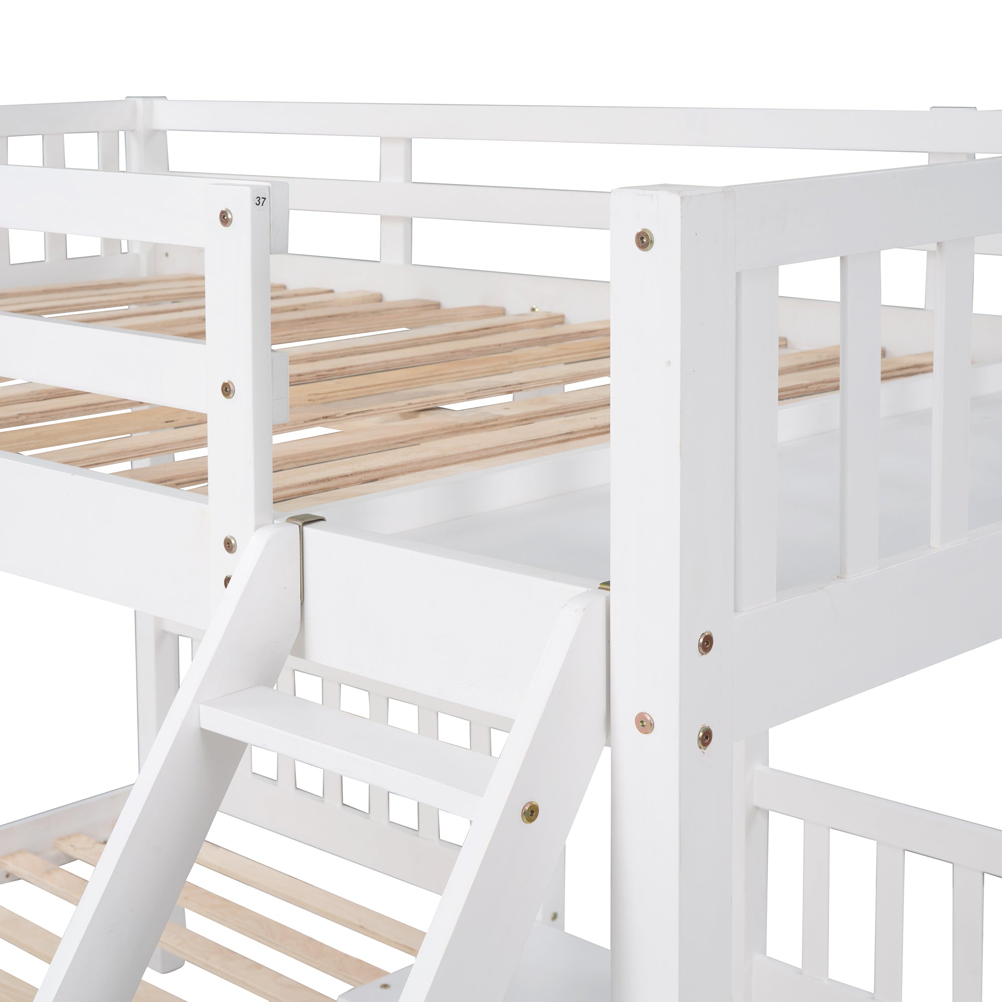 Full Over Twin & Twin Bunk Bed, Wood Triple Bunk Bed with Drawers and Guardrails, White (OLD SKU: LP000143AAK)