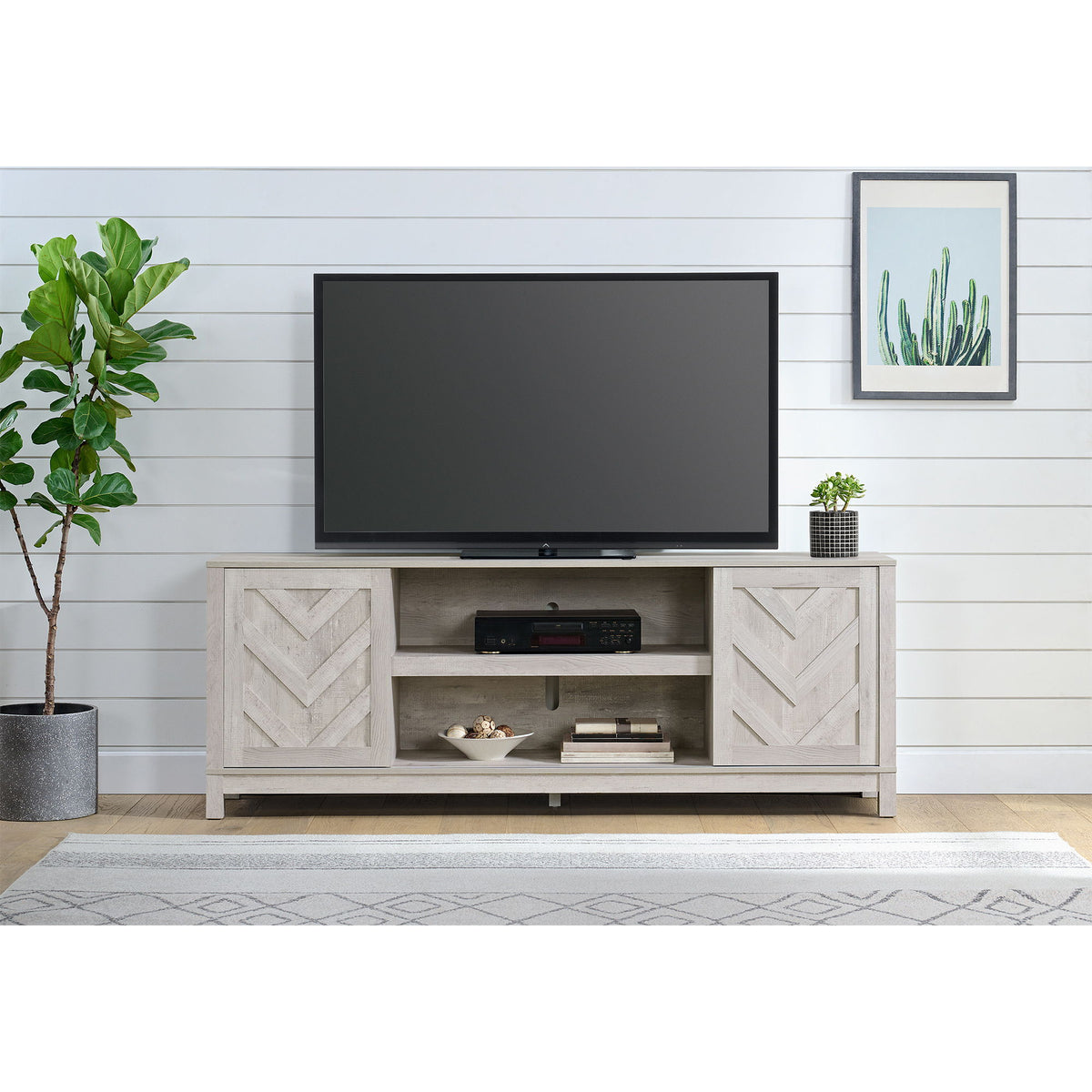 Eleanor 70" TV Stand With Sliding Door in White by Elements International, view 6