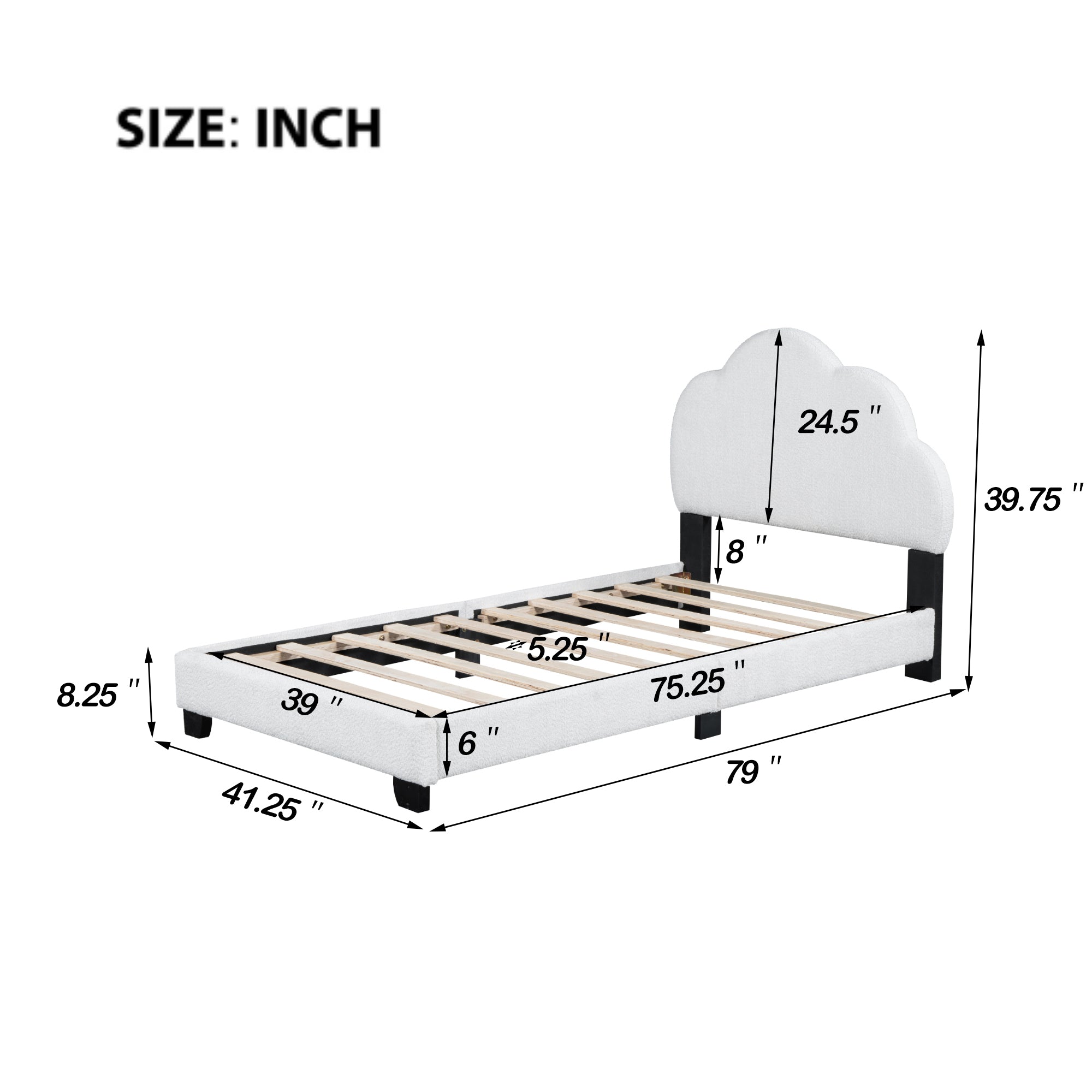 Twin Size Upholstered Boucle Fabric Platform Bed with Cloud-Shaped Headboard - Atlantic Fine Furniture Melbourne FL