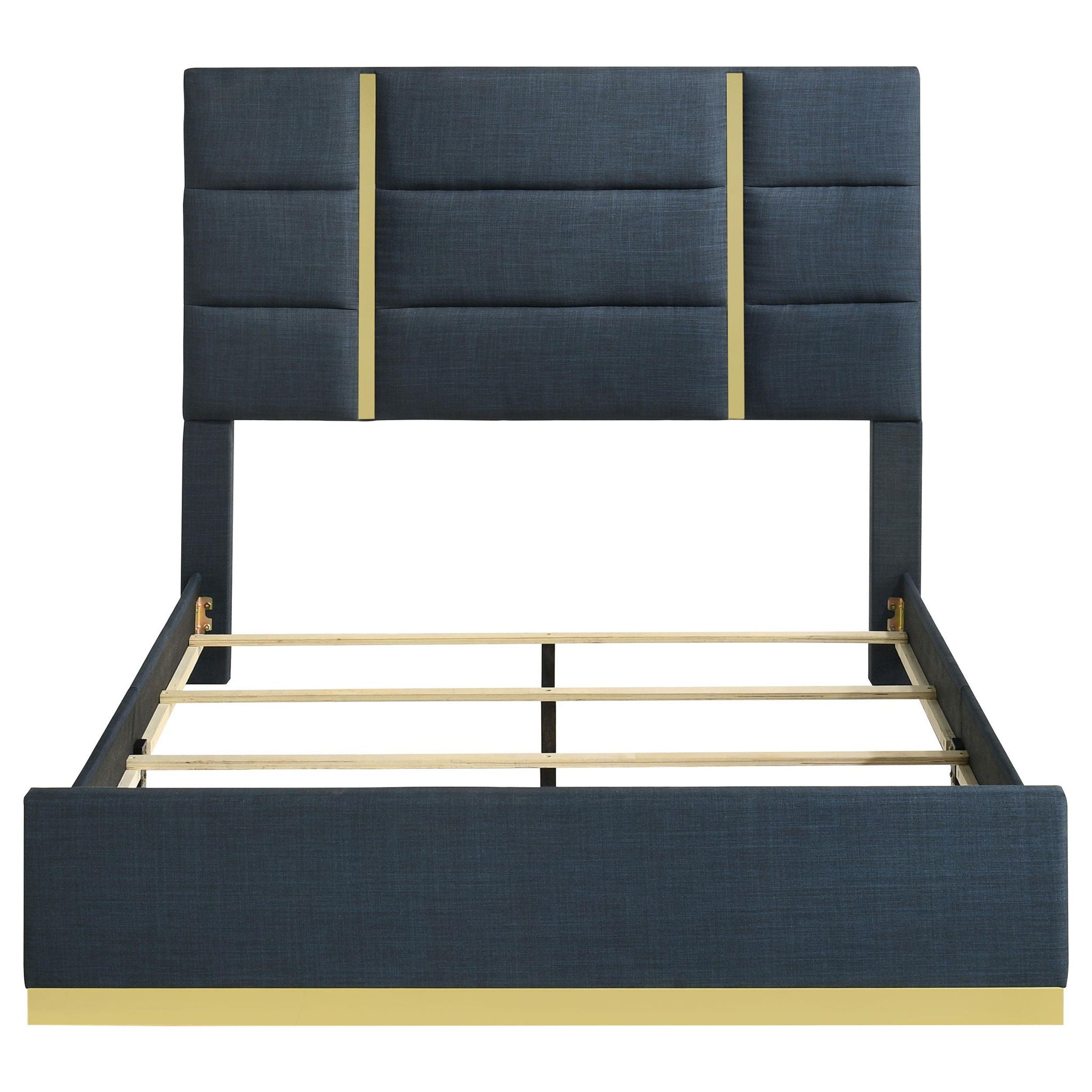 Ines 56-inch Fabric Upholstered Queen Panel Bed Navy