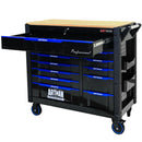 12 Layer Drawer Multi Purpose Tool Cart With Wheels And Wooden Countertops - Black / Blue