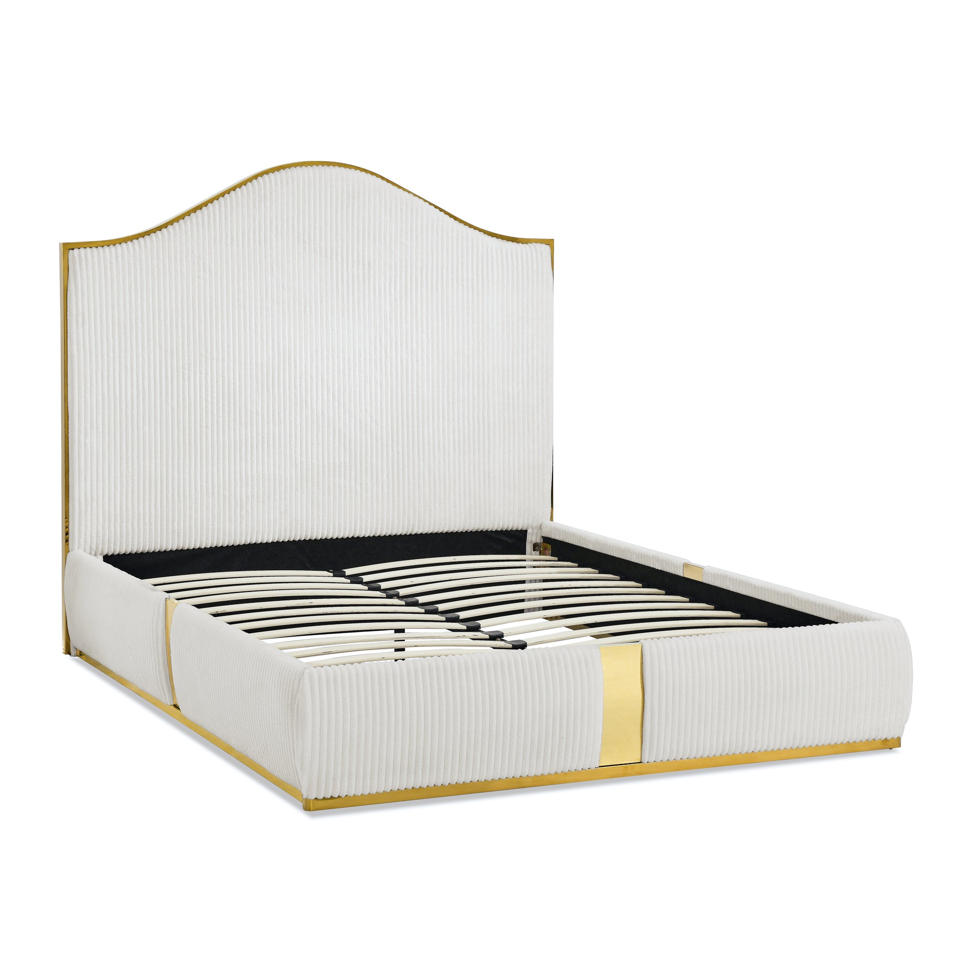 Corduroy Upholstered Bed Frame Queen Size 59.5" Tall Headboard Queen Bed Frame Metal Decoration /No Box Spring Needed - Atlantic Fine Furniture Melbourne FL