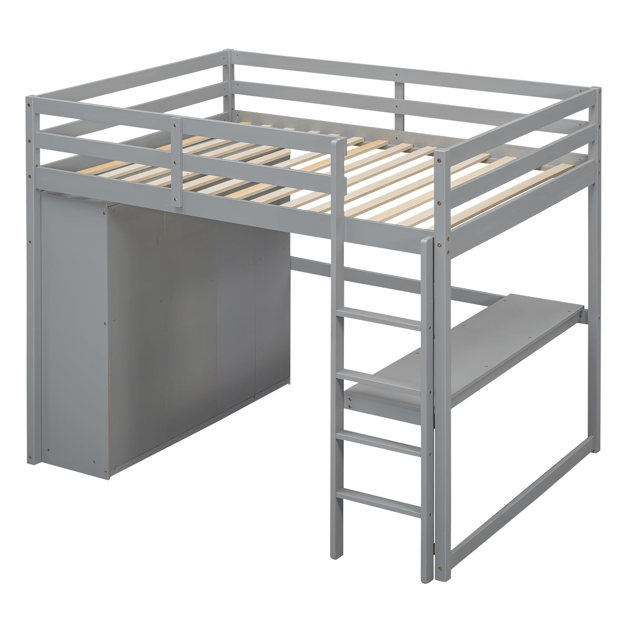 Wood Full Size Loft Bed with Built-in Wardrobe, Desk, Storage Shelves and Drawers, Gray - Atlantic Fine Furniture Melbourne FL