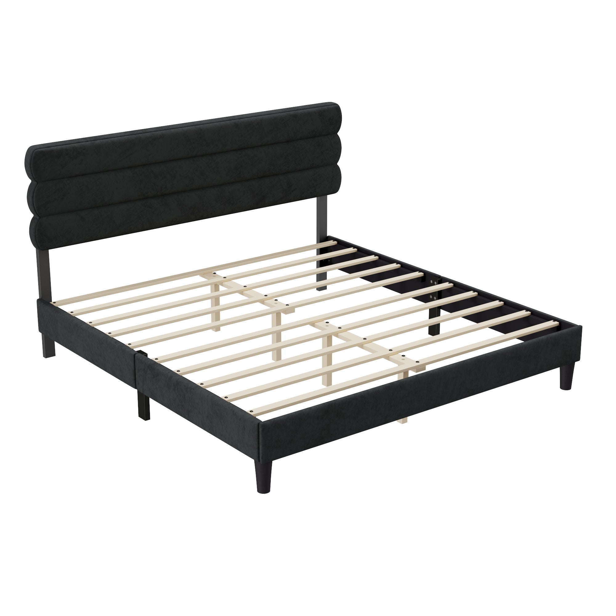 King Bed Frame with Headboard,Sturdy Platform Bed with Wooden Slats Support,No Box Spring,Mattress Foundation,Easy Assembly Dark grey