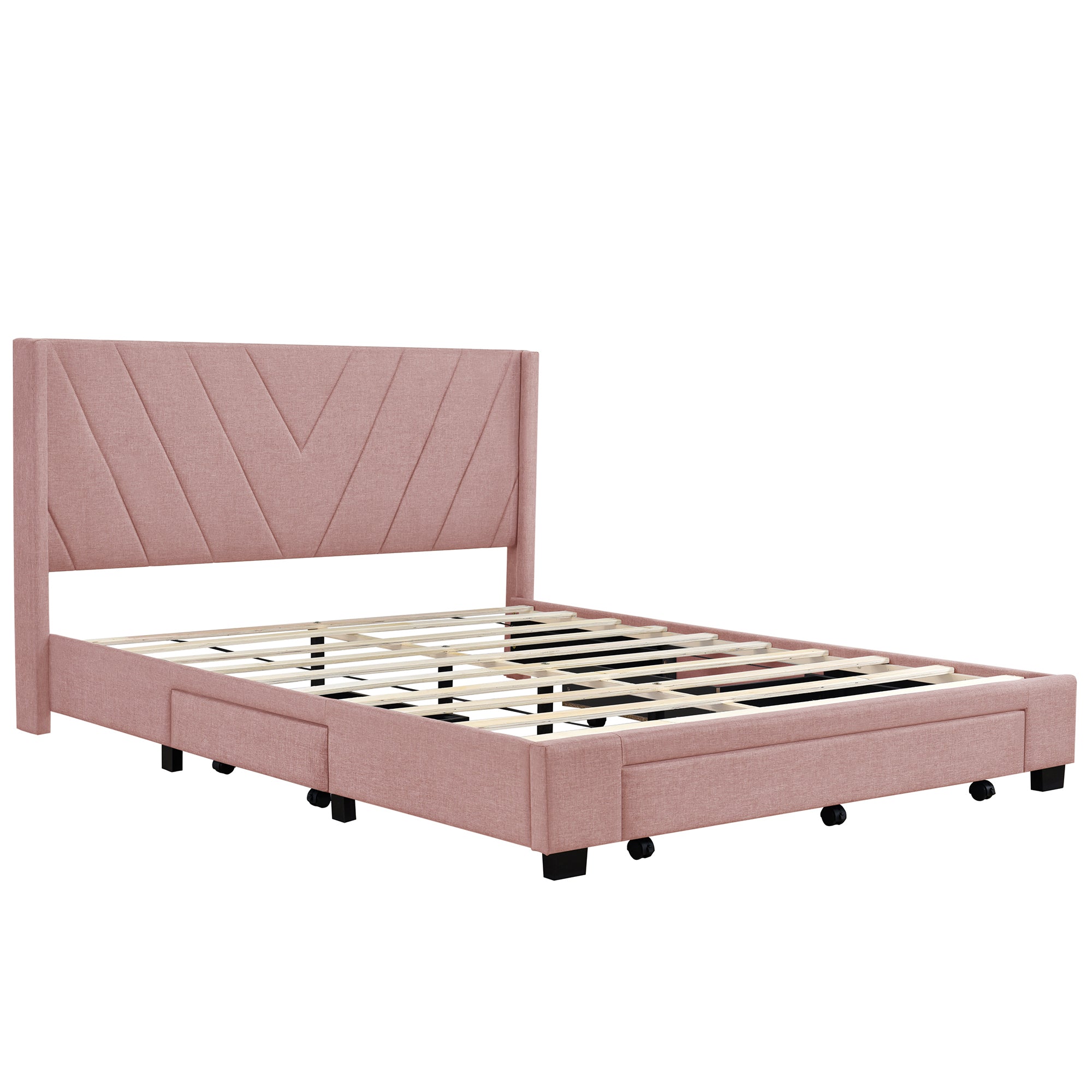 Queen Size Storage Bed Linen Upholstered Platform Bed with 3 Drawers (Pink) - Atlantic Fine Furniture Melbourne FL