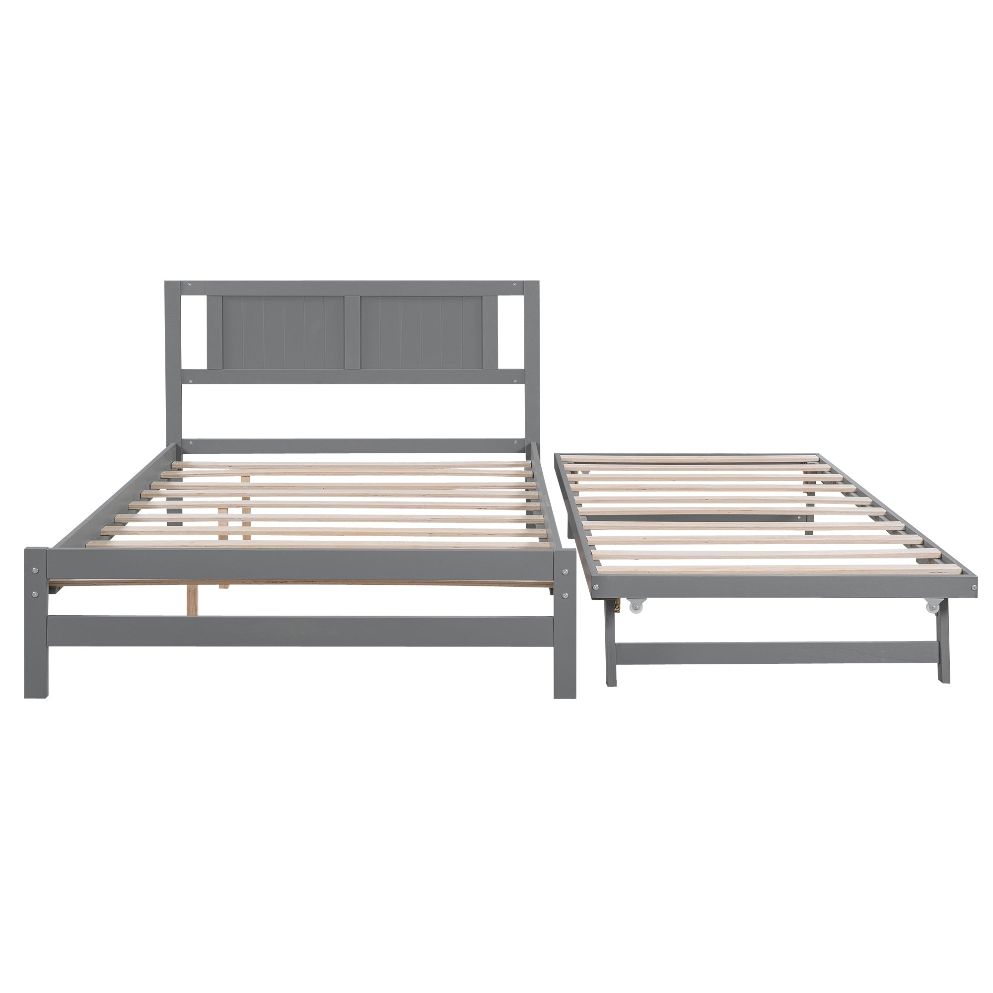 Full Size Platform Bed with Adjustable Trundle,Gray(Old SKU:SM000248AAE)