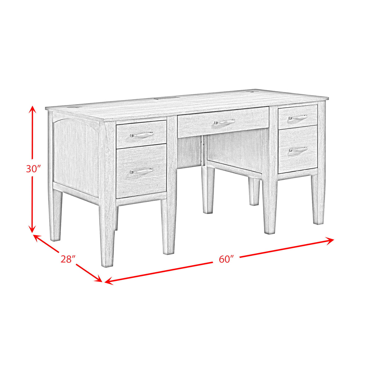 Portico Half Pedestal Desk With Power / USB in Brown Oak by Elements International, view 8