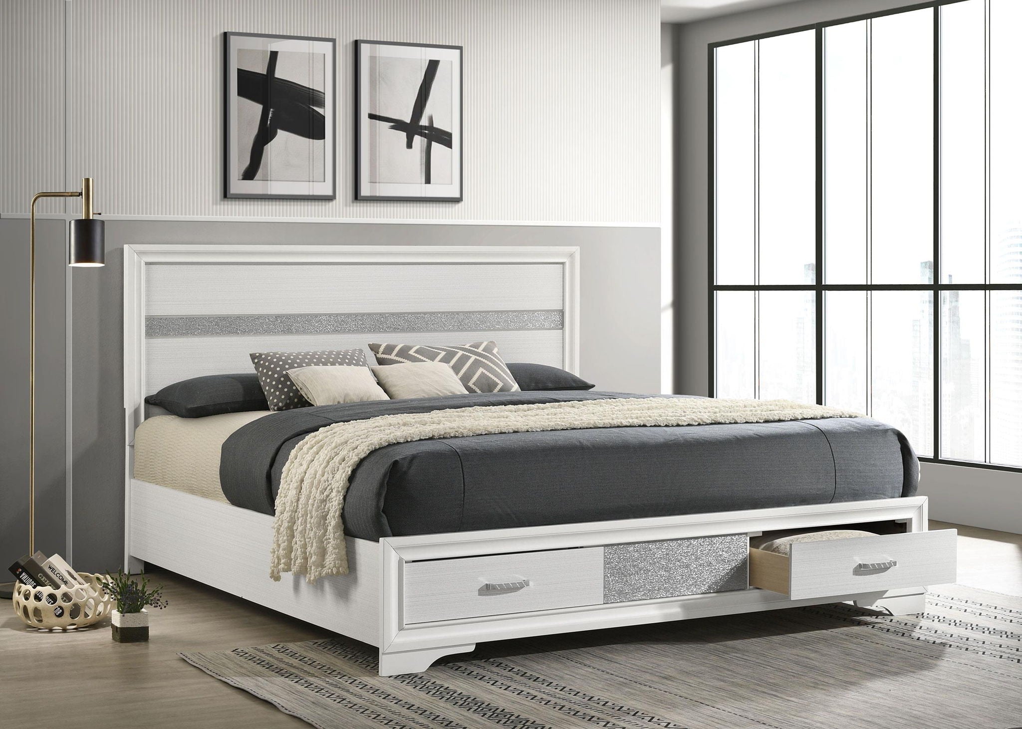 Miranda 51-inch Wood California King Storage Panel Bed White
