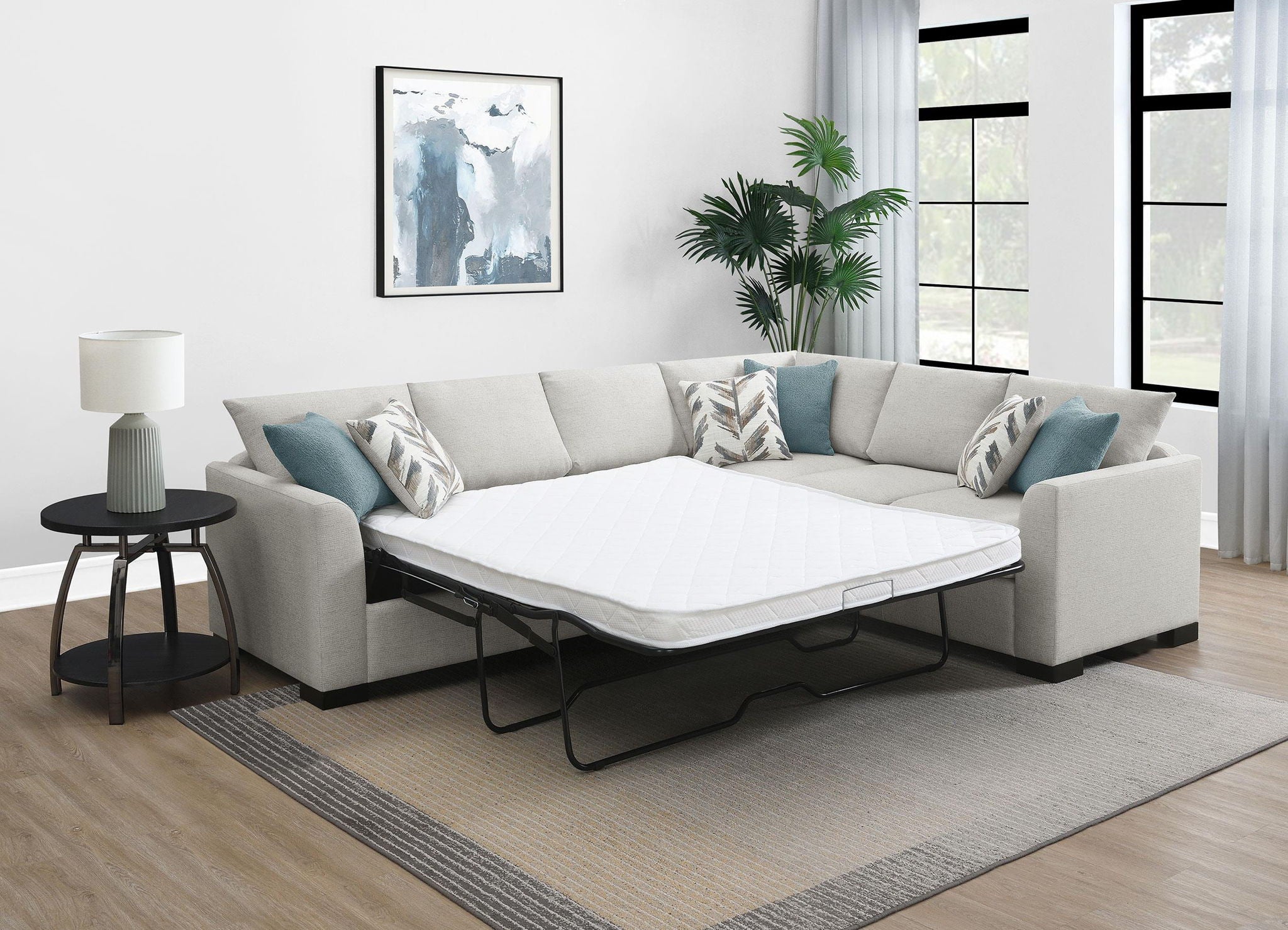 Ashford Chenille Upholstered Sleeper Sectional Sofa Greige - Atlantic Fine Furniture Melbourne FL