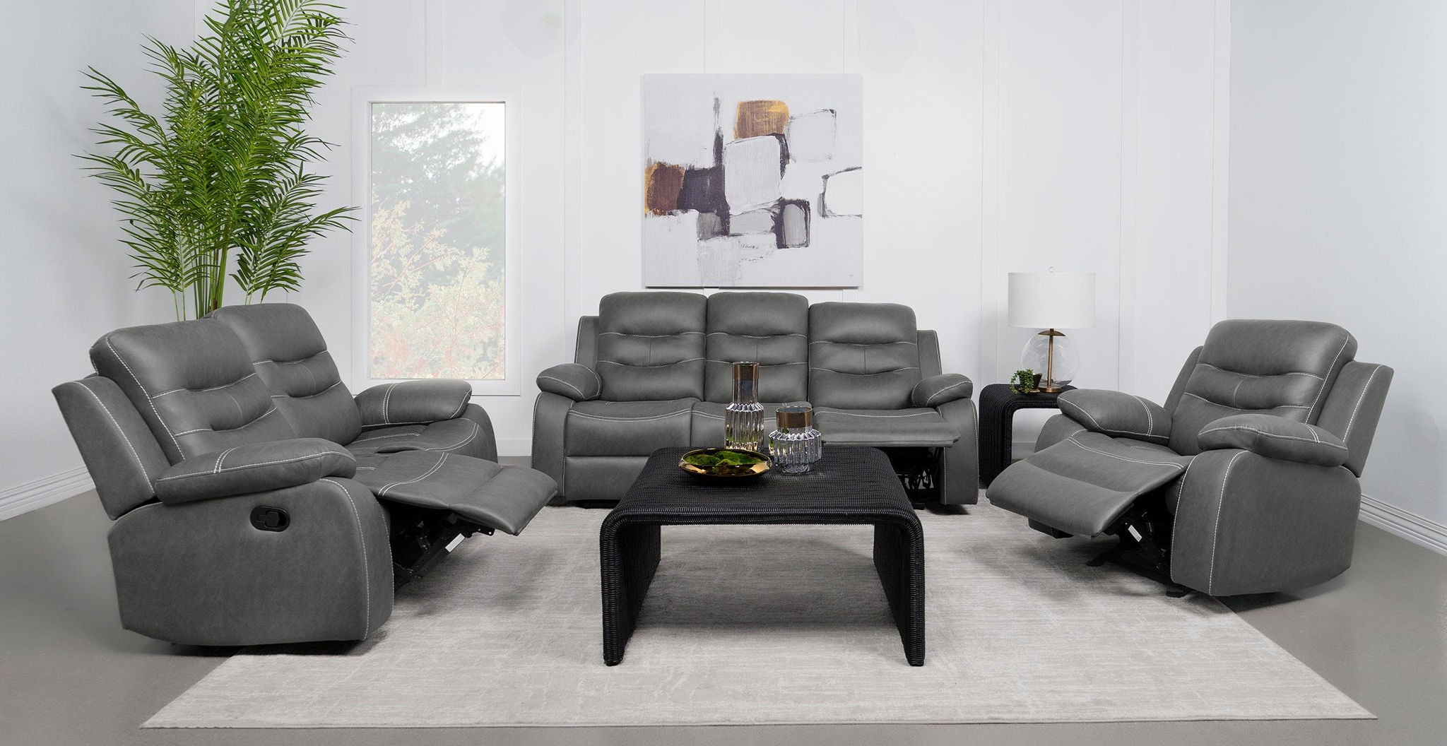 Nova Upholstered Padded Arm Reclining Loveseat Dark Grey - Atlantic Fine Furniture Melbourne FL