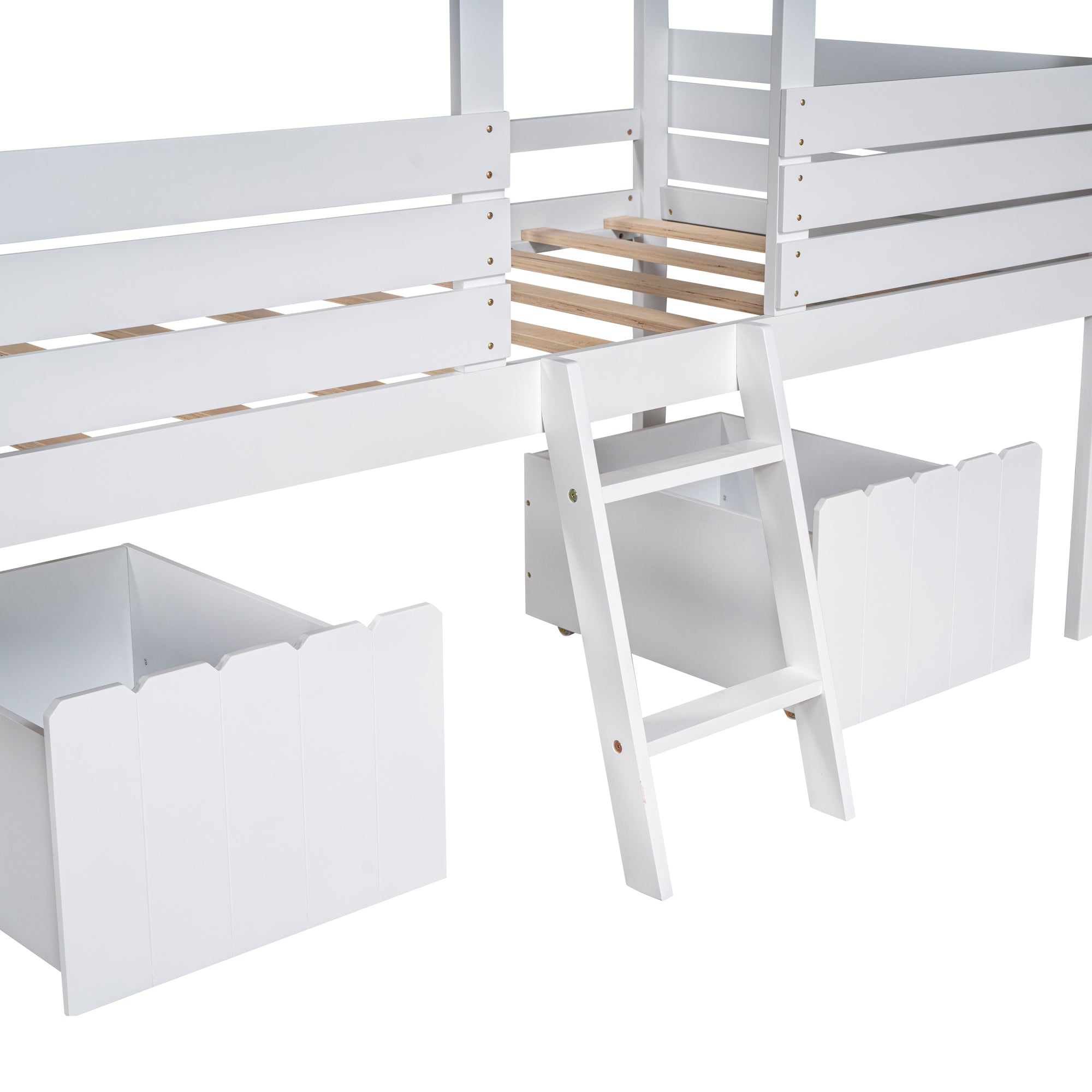 Twin Size Low Loft Wood House Bed with Two Drawers, White - Atlantic Fine Furniture Melbourne FL