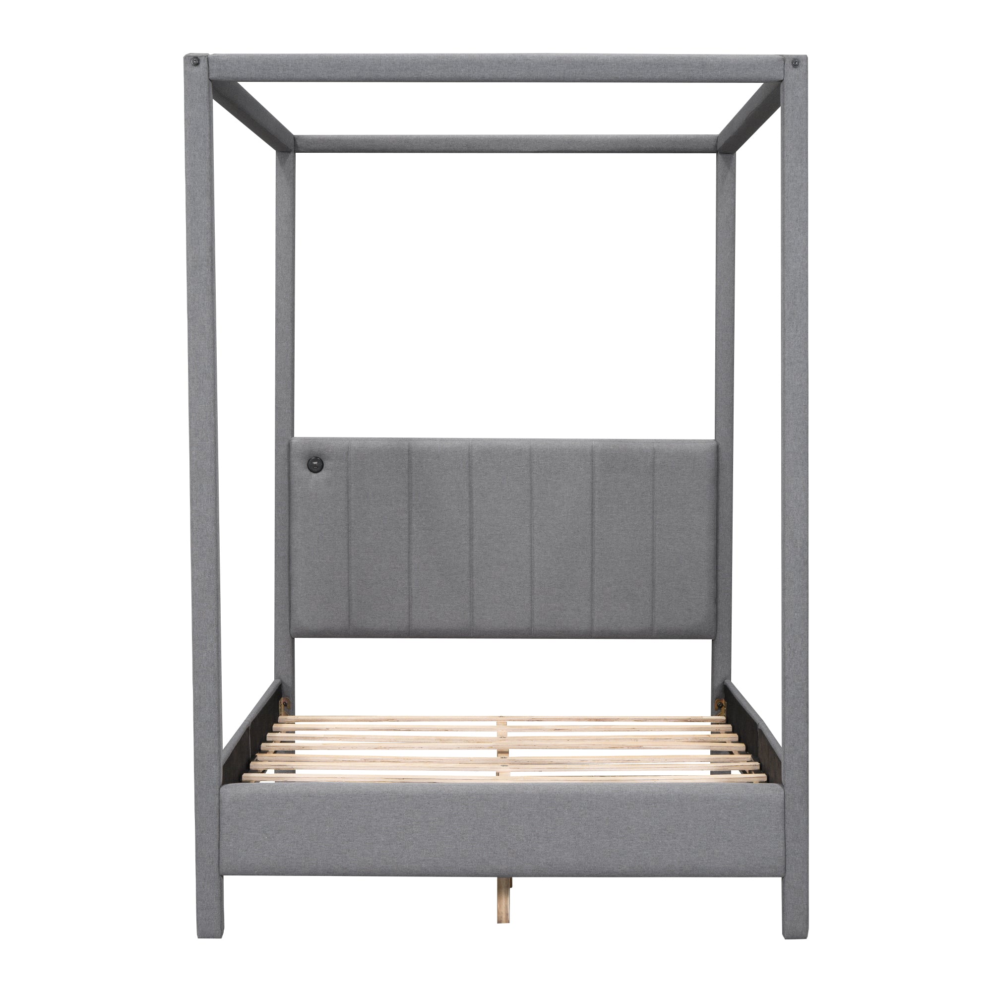 Full Size Canopy Platform Bed with USB and Type-C Ports, Canvas, Gray - Atlantic Fine Furniture Melbourne FL