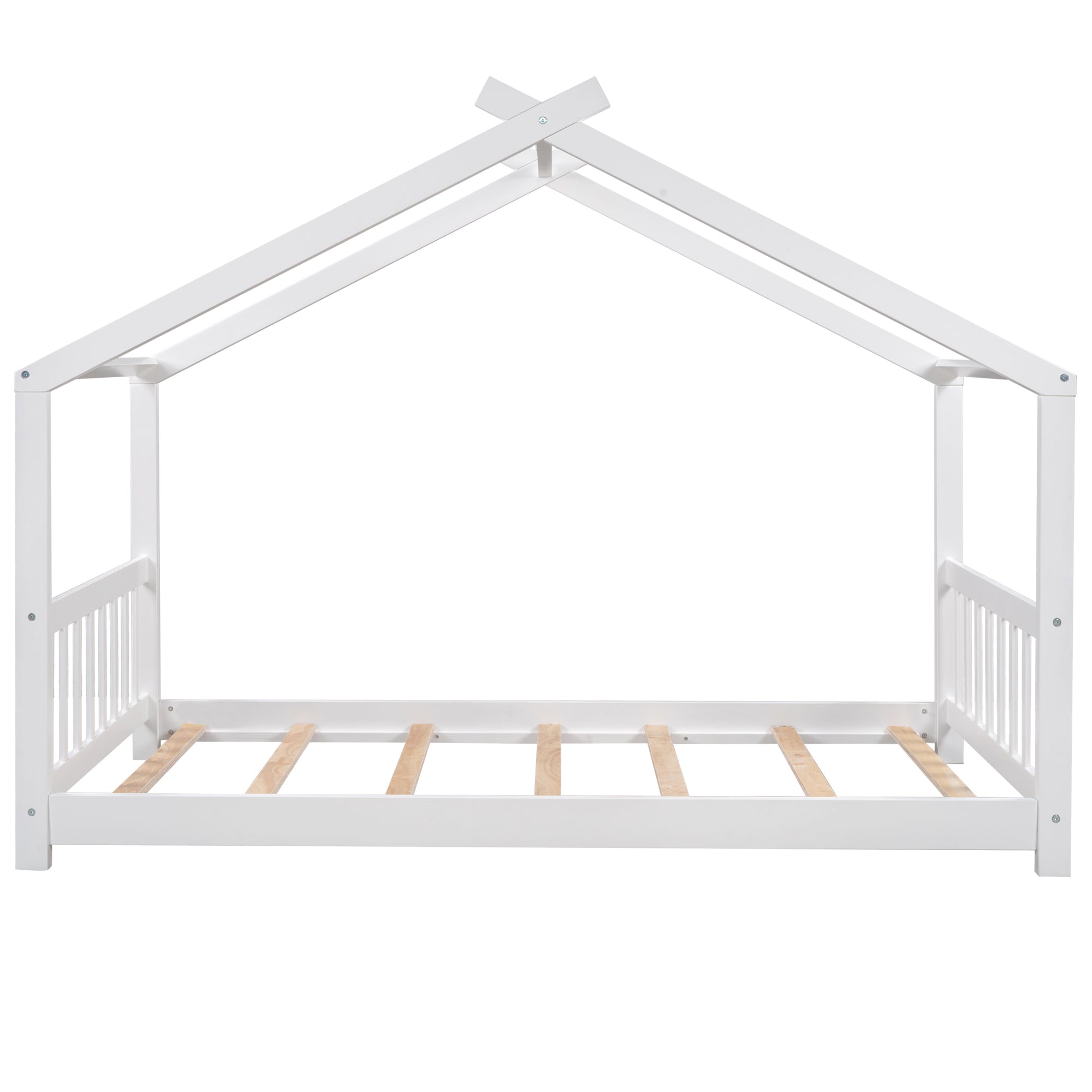 Twin Size House Platform Bed with Headboard and Footboard,Roof Design,White - Atlantic Fine Furniture Melbourne FL