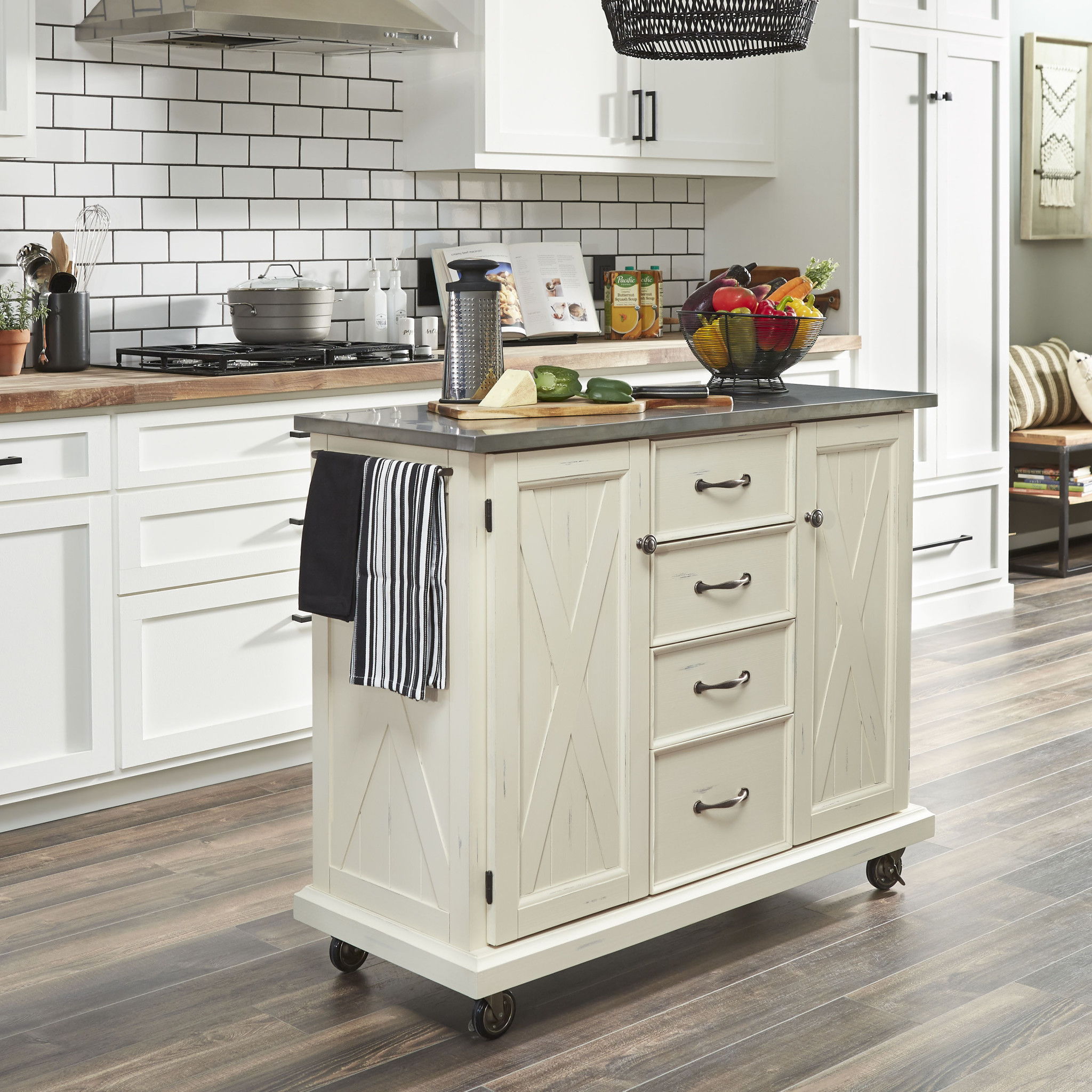 Seaside Lodge - Wood Kitchen Cart - White