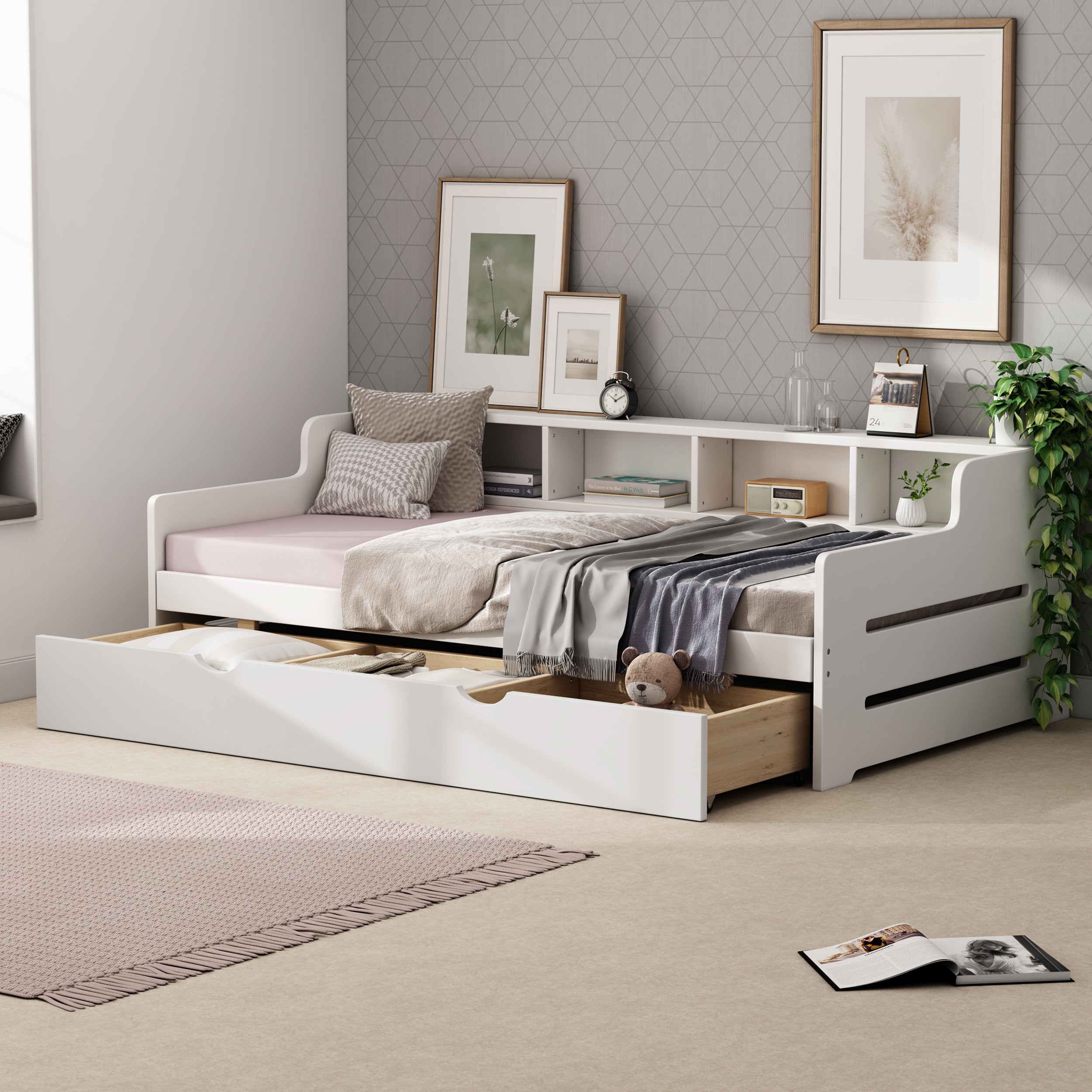 Twin Size Wooden Day Bed with 3 Trawers for Guest Room, Small Bedroom, Study Room, White - Atlantic Fine Furniture Melbourne FL