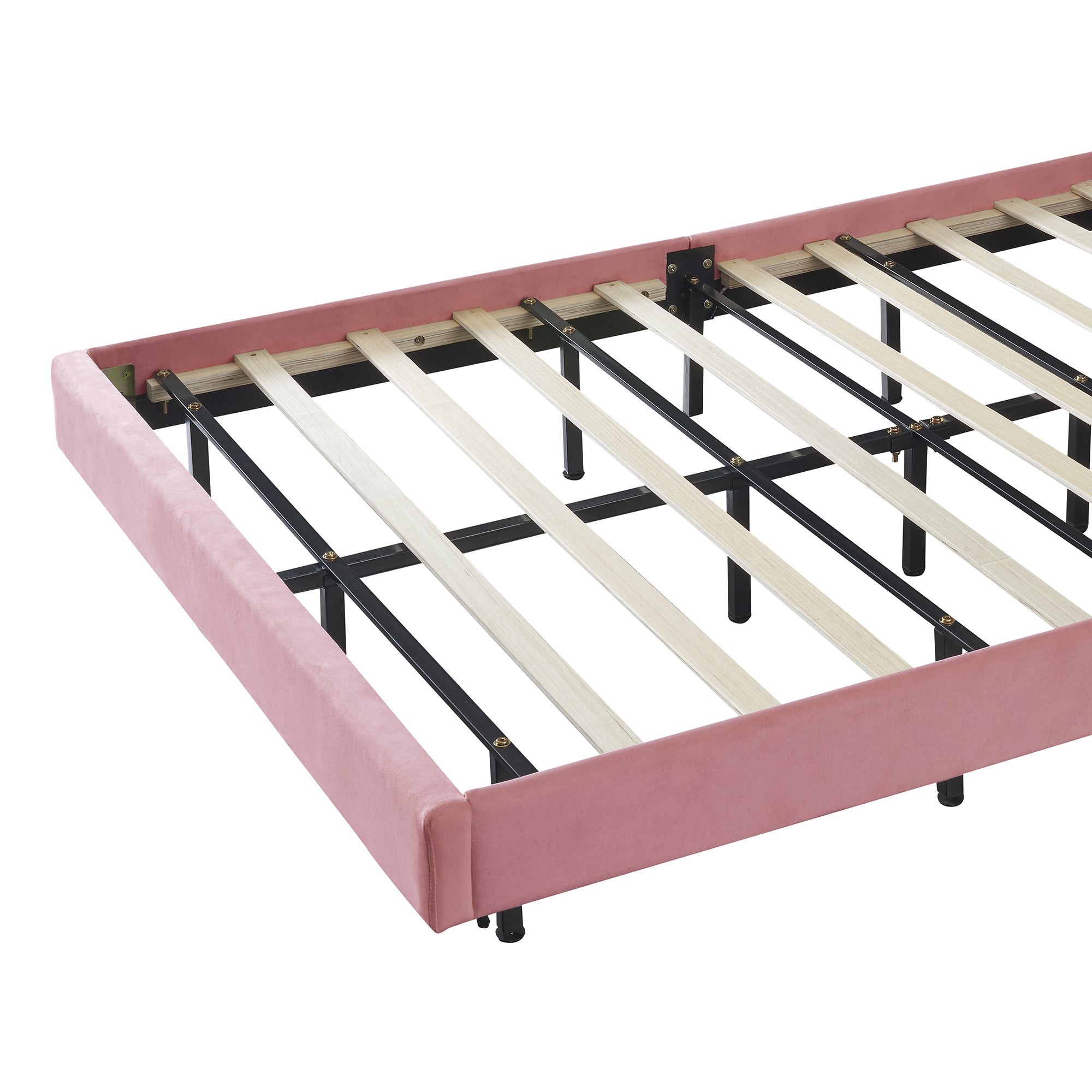 Full Upholstered Smart LED Bed Frame with Elegant Flowers Headboard,Floating Velvet Platform LED Bed with Wooden Slats Support,Pink - Atlantic Fine Furniture Melbourne FL