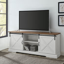 Farmhouse Sliding X Barn Door 70" TV Stand for 80" TVs - Rustic Oak/Brushed White