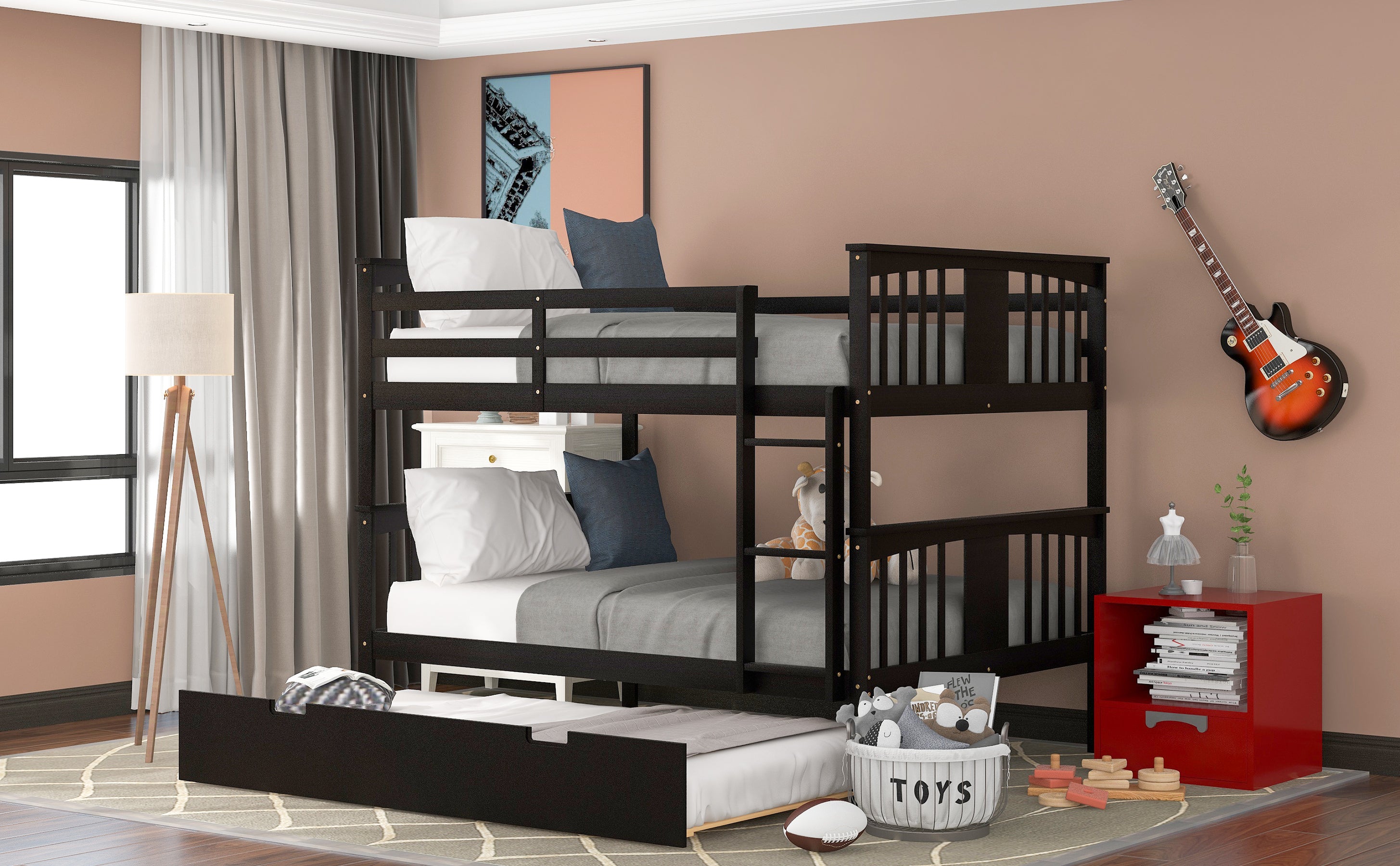 Full over Full Bunk Bed with Twin Size Trundle and Ladder-White(Old SKU: LP000204AAP) - Atlantic Fine Furniture Melbourne FL