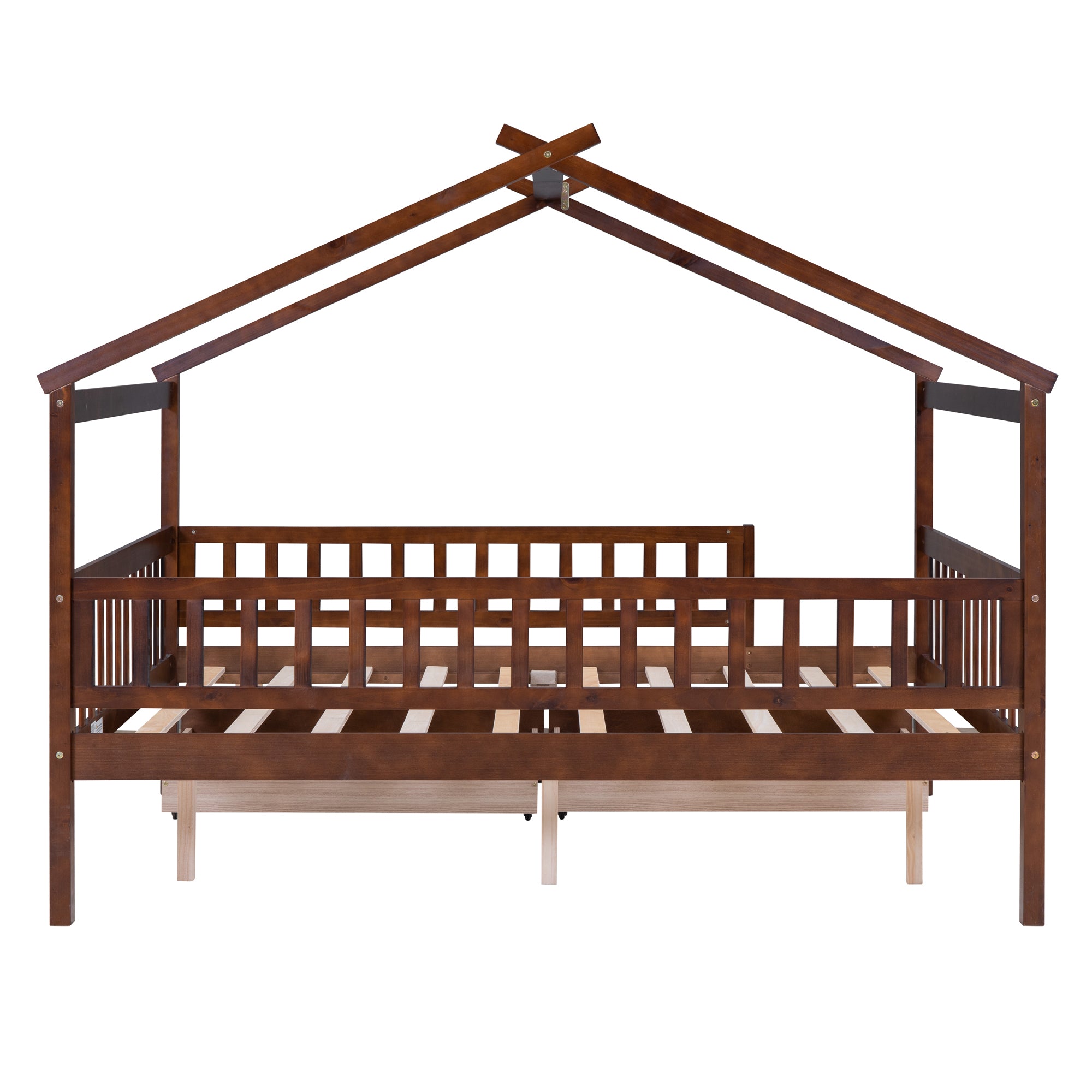 Full Size Wooden House Bed with Two Drawers, Walnut - Atlantic Fine Furniture Melbourne FL