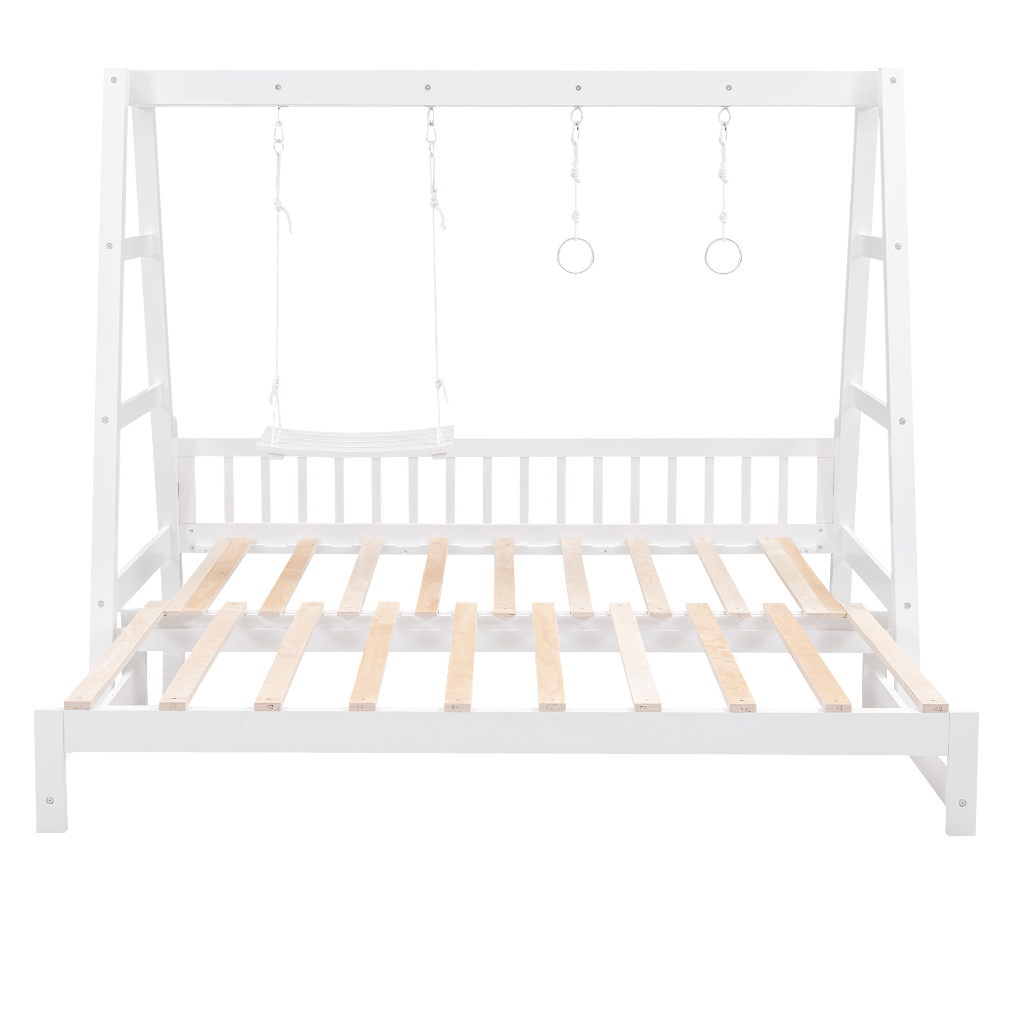 Extendable Twin Daybed with Swing and Ring Handles, White(Twin bed can be pulled out to be King) - Atlantic Fine Furniture Melbourne FL