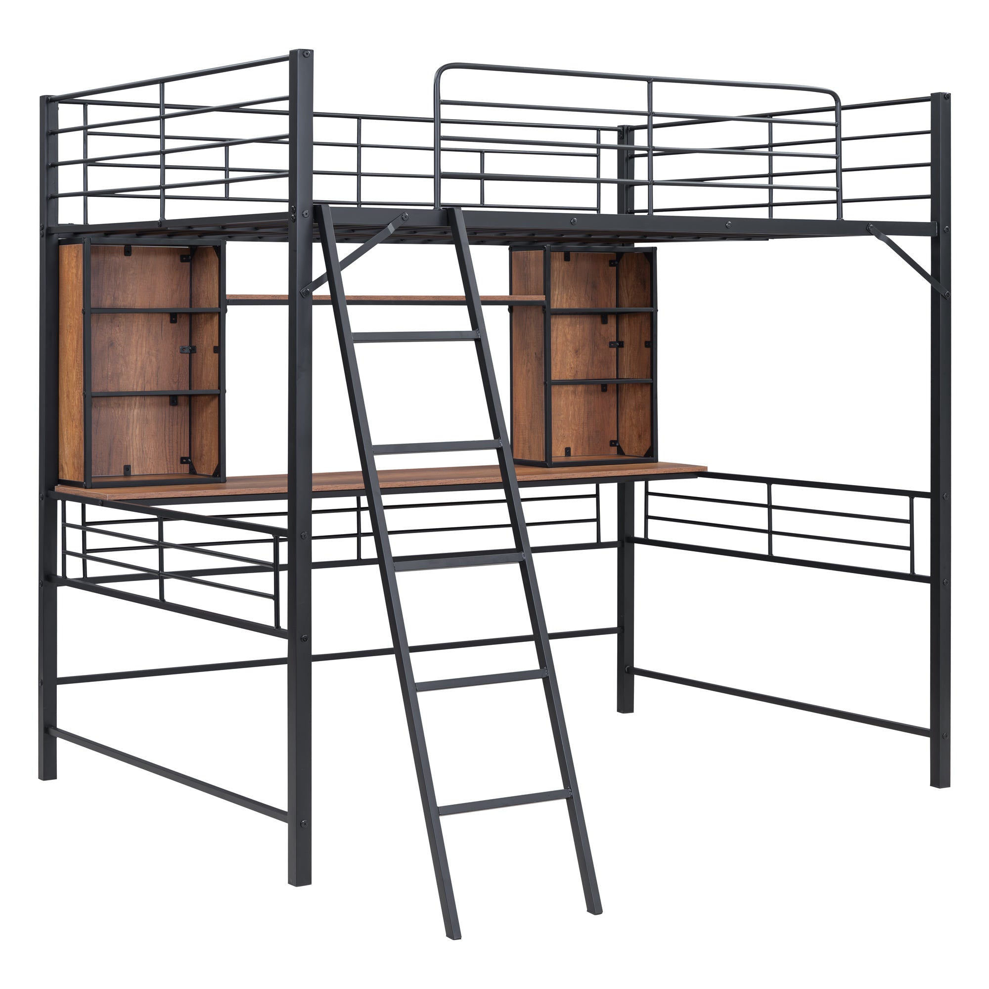 Full Size Loft Bed with Desk and Shelf , Loft Bed with Ladder,Full,Black - Atlantic Fine Furniture Melbourne FL