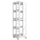 4 Tier All Steel Rotating Bookshelf With 360° Wheels, Large Size Sturdy & Spacious Book Rack, New Style Bookshelf - White