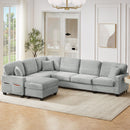 Upholstered U-Shaped Sectional Sofa With Movable Ottoman And Side Storage Pockets