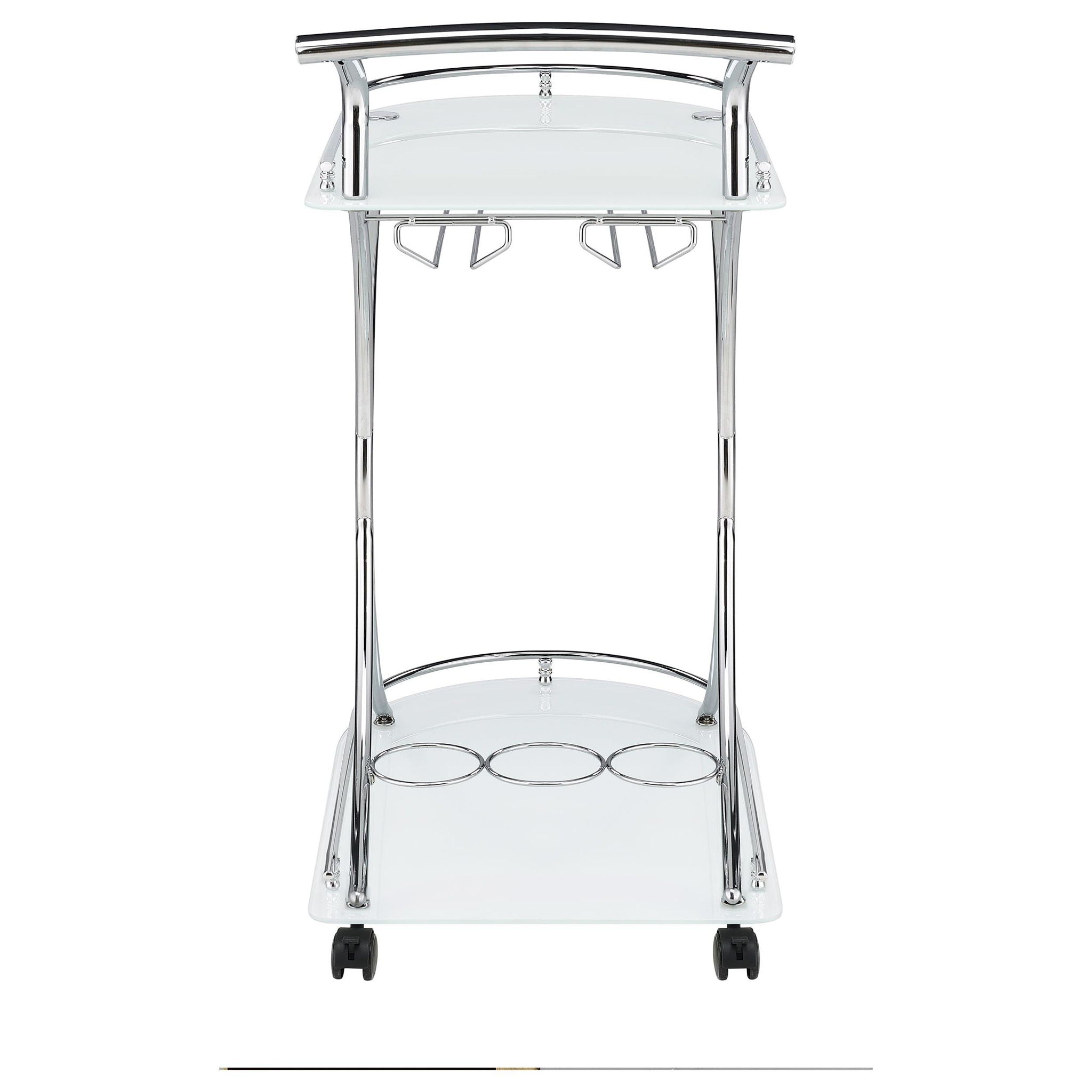 Elfman 2-tier Glass Shelf Metal Bar Cart White and Chrome