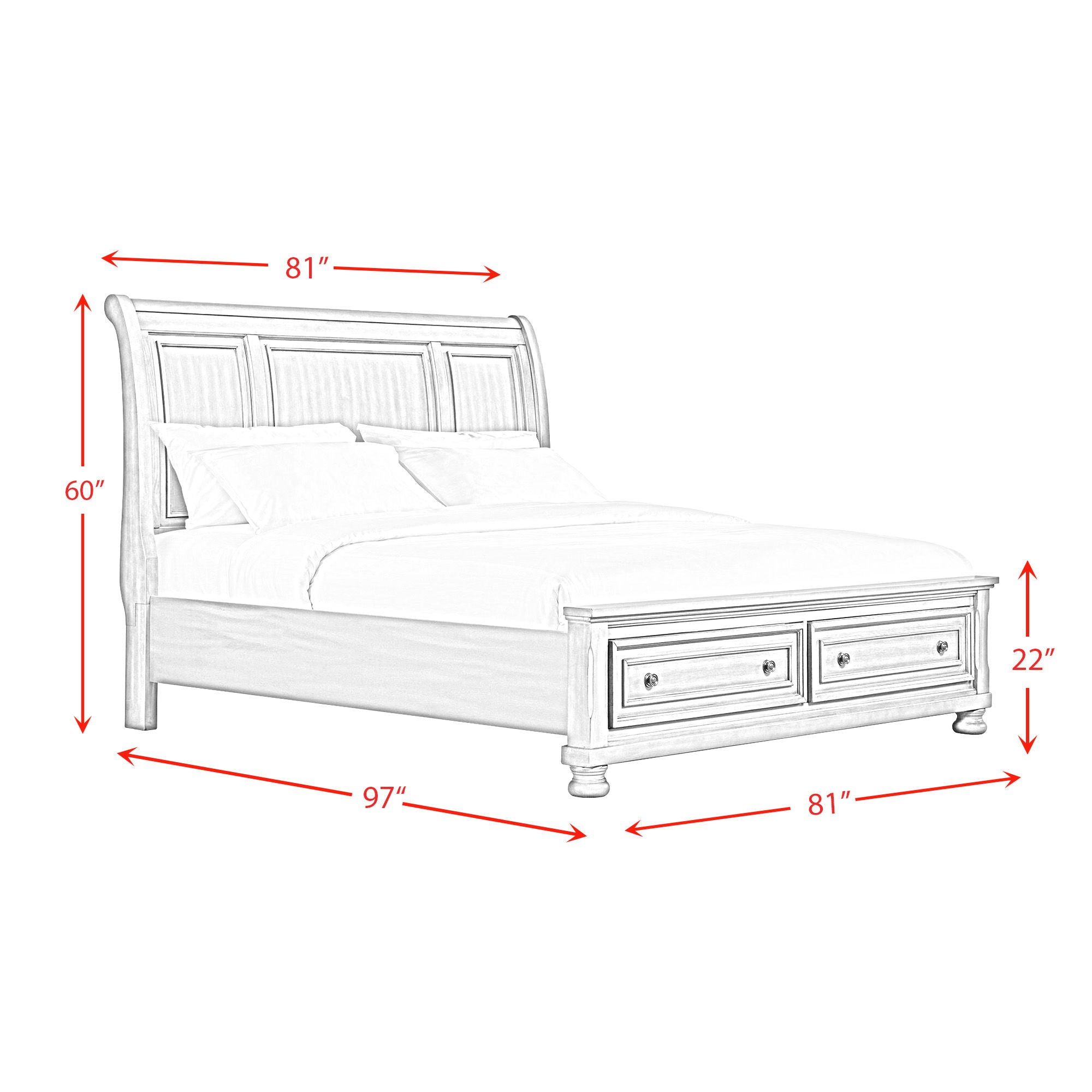 Kingston Bed With Storage Footboard And Non-Storage Rails in Dark Brown by Elements International, view 7