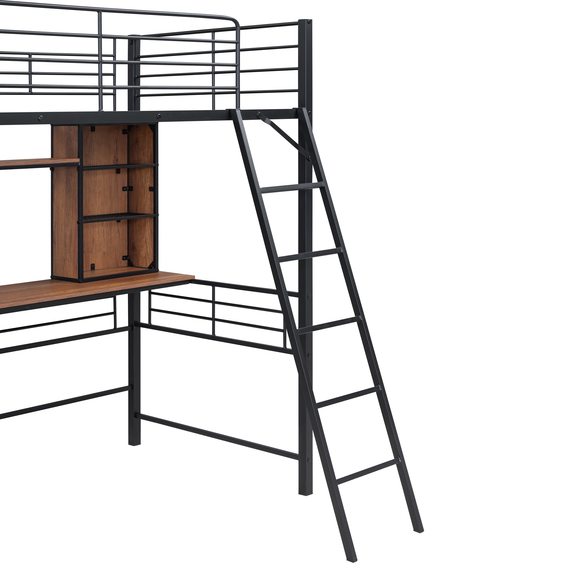 Twin Size Loft Bed with Desk and Shelf , Loft Bed with Ladder,Twin,Black - Atlantic Fine Furniture Melbourne FL