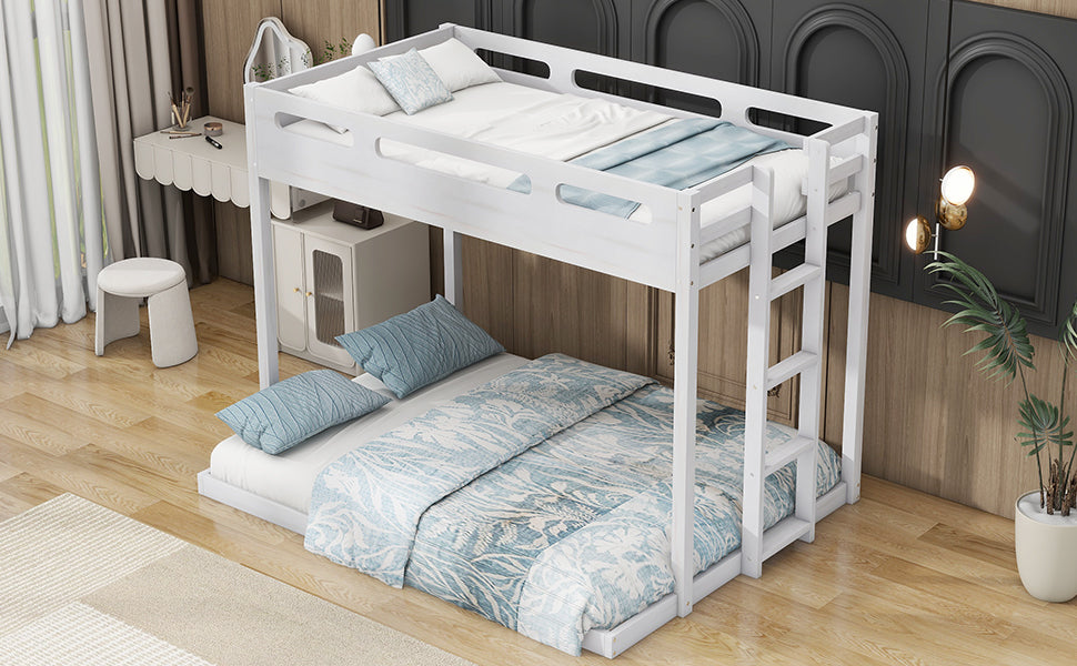 Twin over Full Bunk Bed with Built-in Ladder,White - Atlantic Fine Furniture Melbourne FL