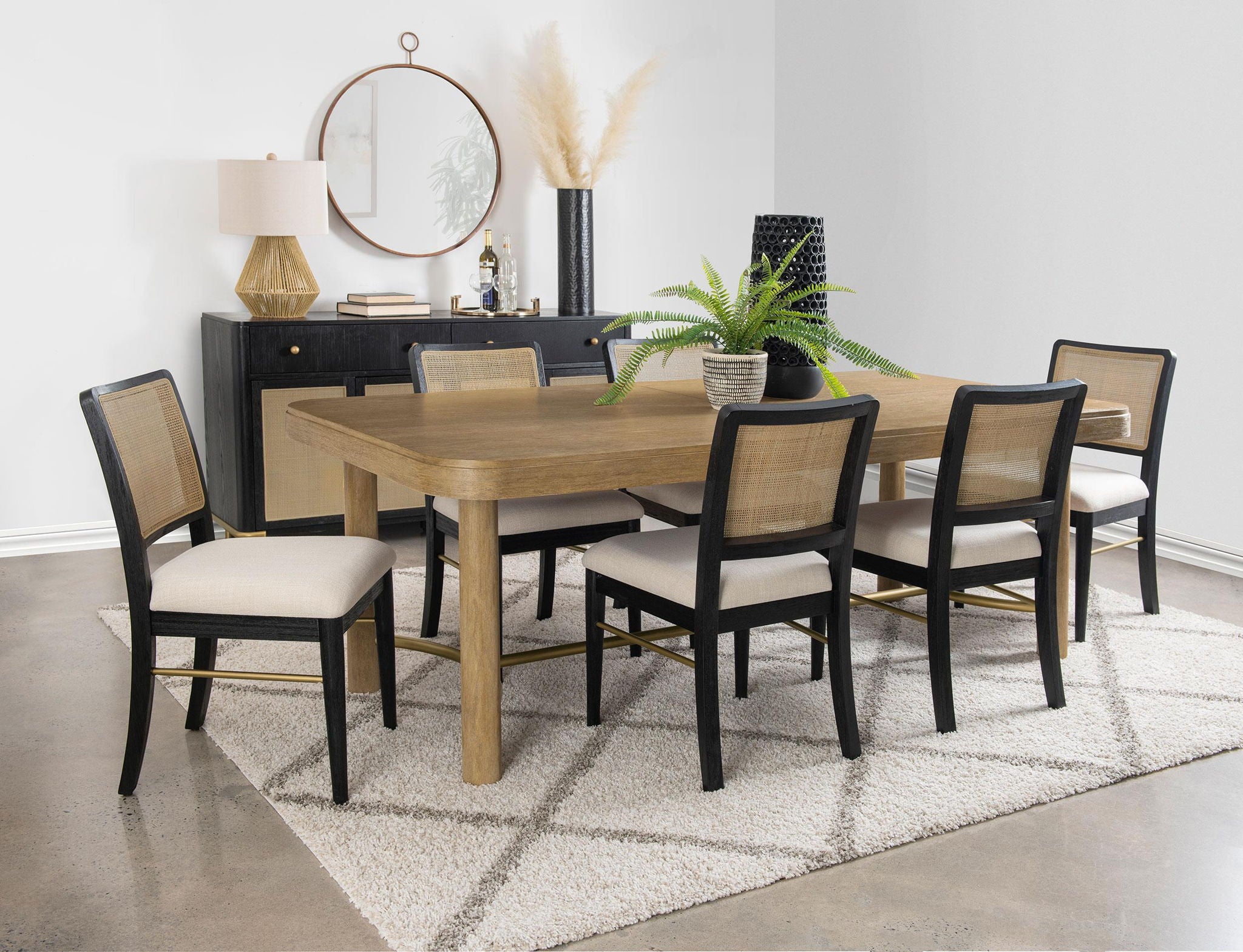 Arini 7-piece Extension Leaf Dining Table Set Sand Wash and Black - Atlantic Fine Furniture Melbourne FL