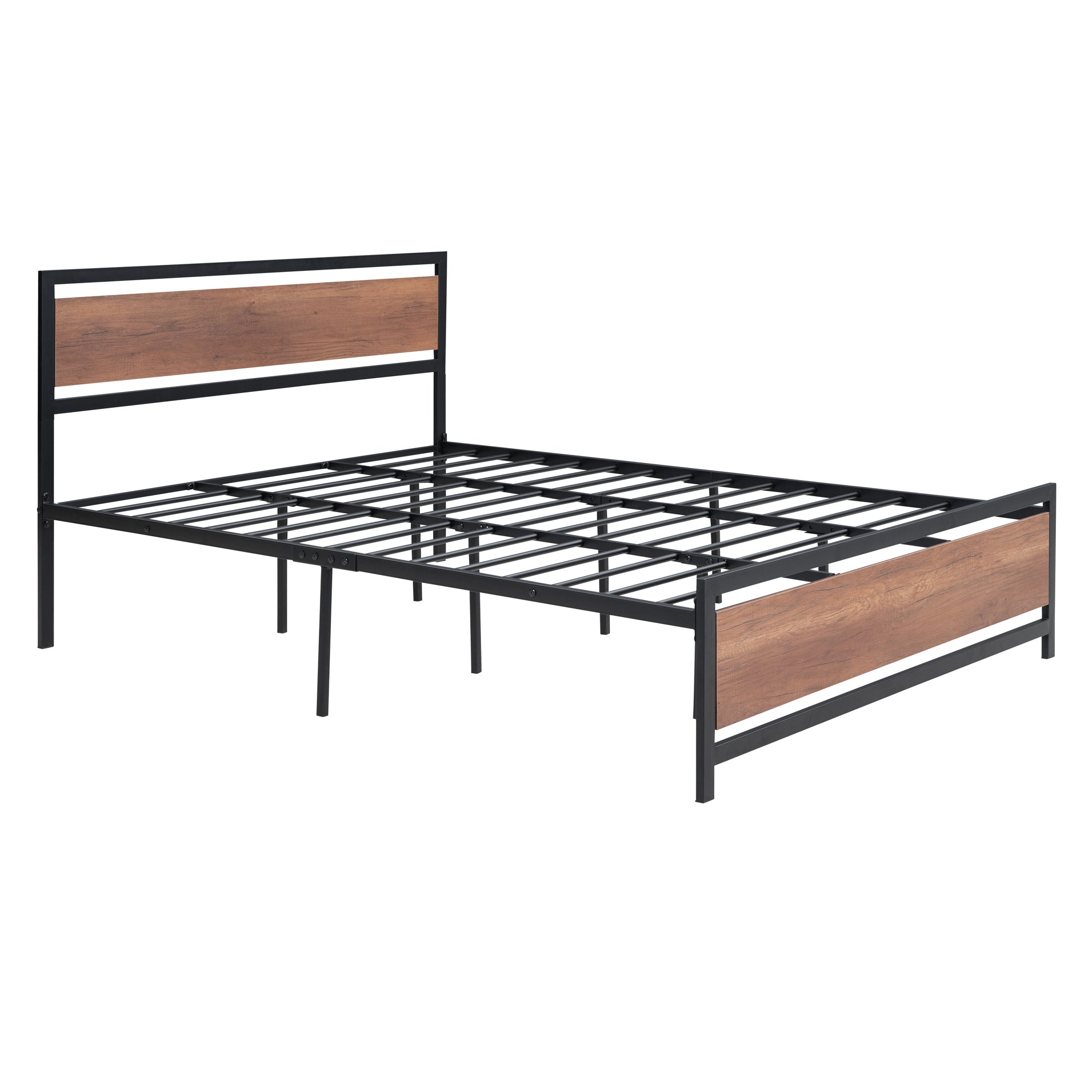Queen Size Platform Bed, Metal and Wood Bed Frame with Headboard and Footboard , Black - Atlantic Fine Furniture Melbourne FL